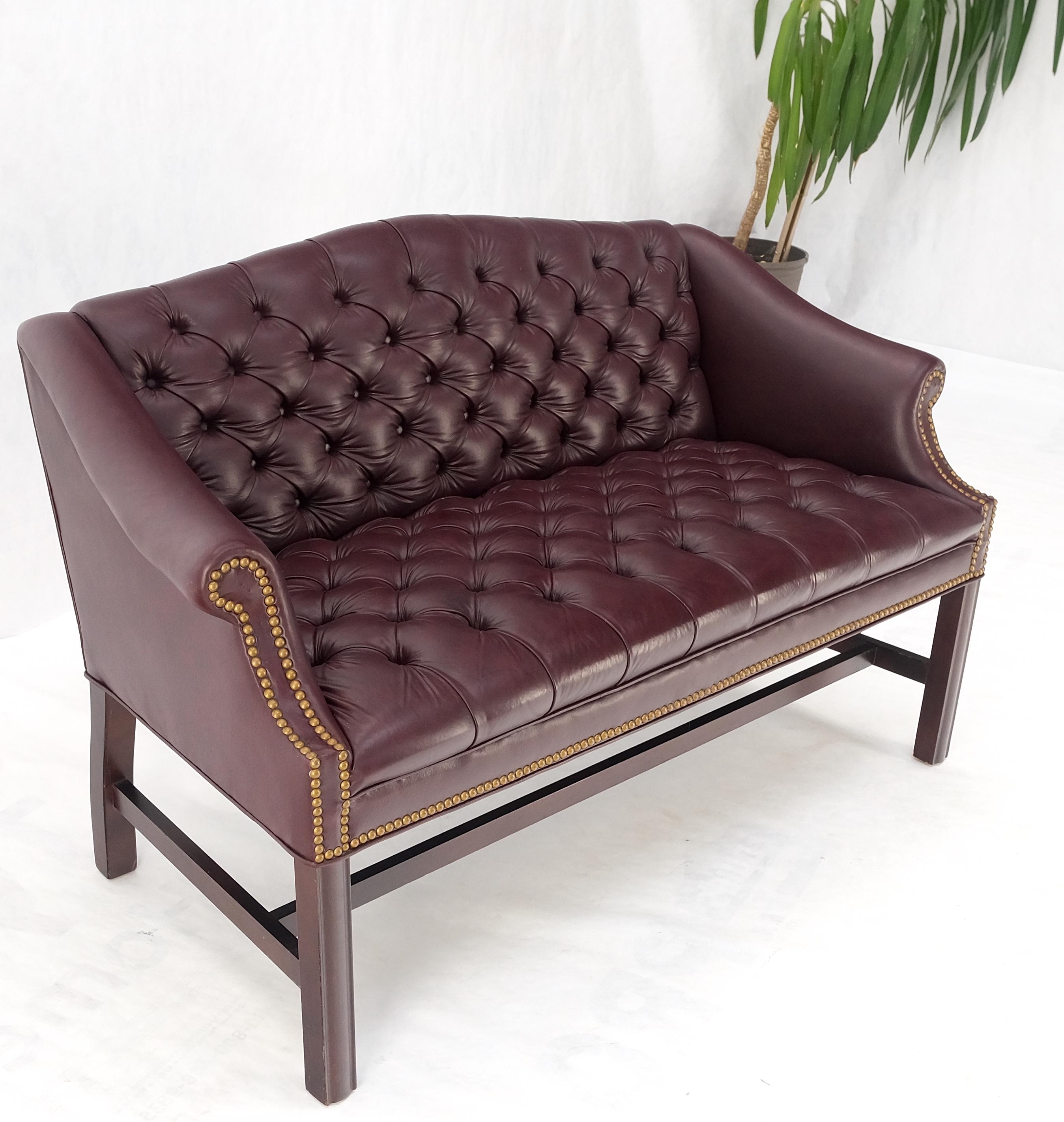 Tufted Burgundy Leather Federal Style Settee Love Seat Couch Sofa MINT! For Sale 4