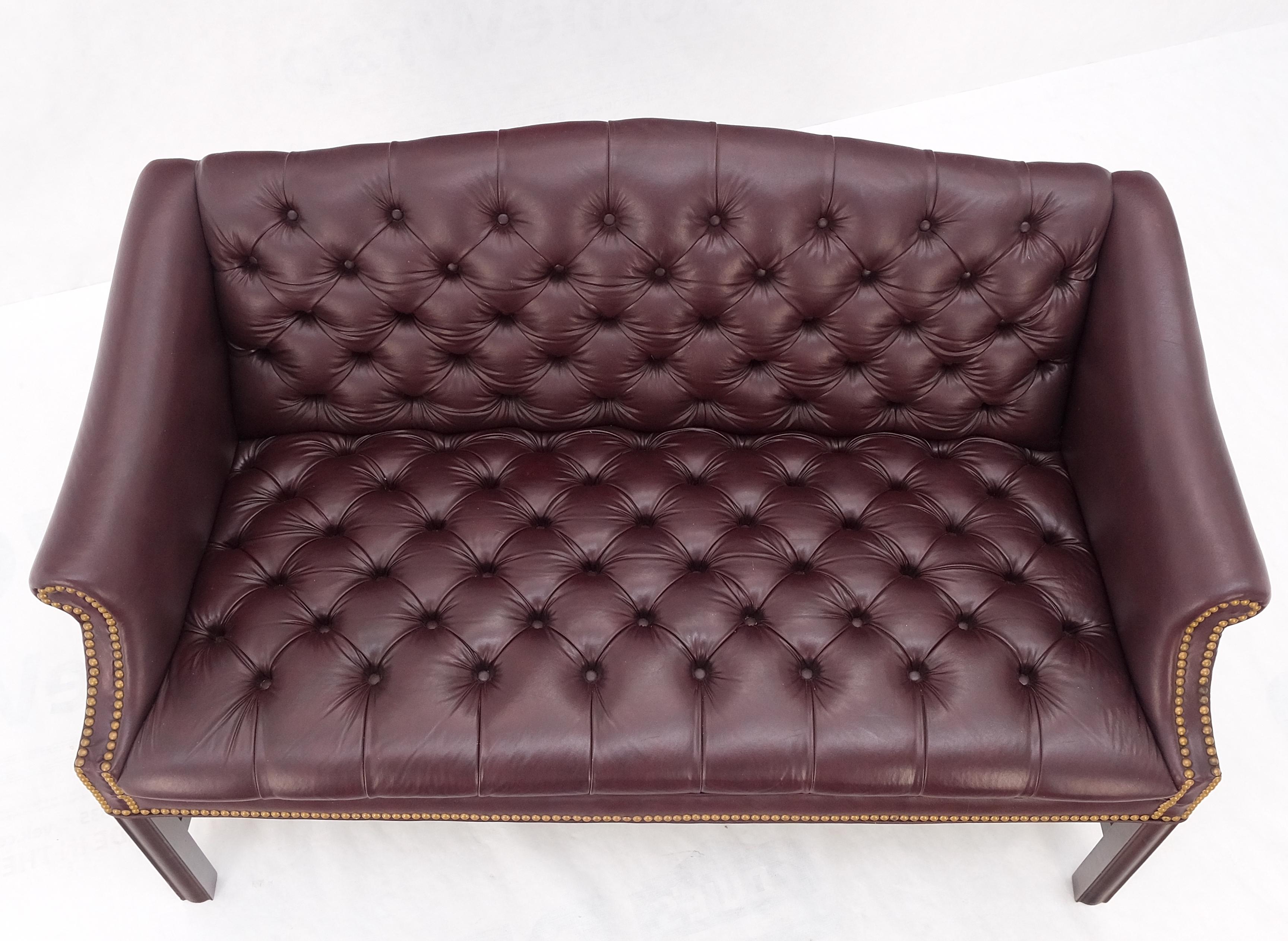 Tufted Burgundy Leather Federal Style Settee Love Seat Couch Sofa MINT! For Sale 5