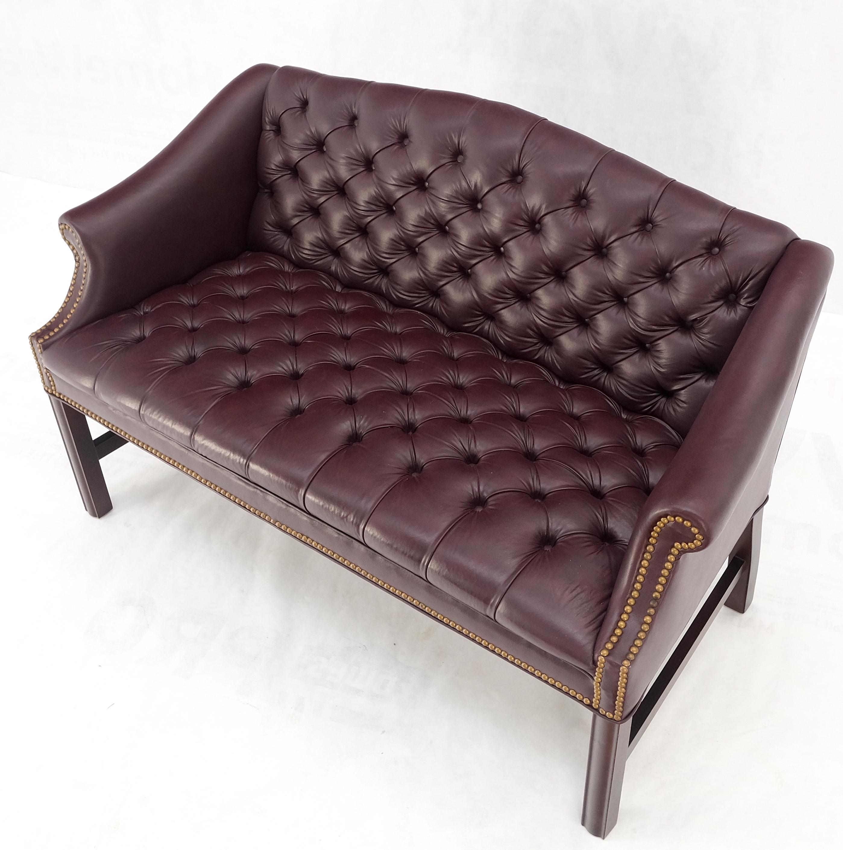 Tufted Burgundy Leather Federal Style Settee Love Seat Couch Sofa MINT! For Sale 6