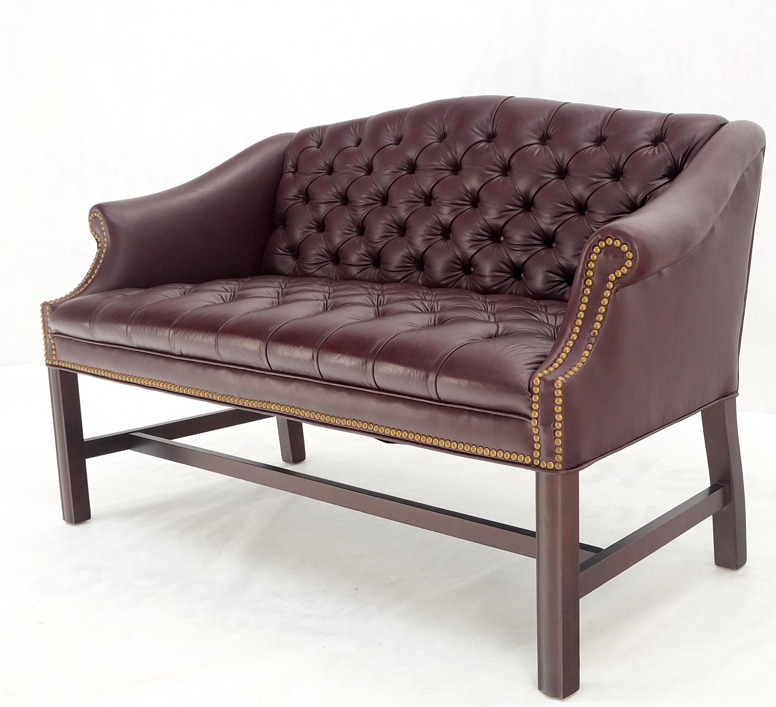 Tufted Burgundy Leather Federal Style Settee Love Seat Couch Sofa MINT! For Sale 7