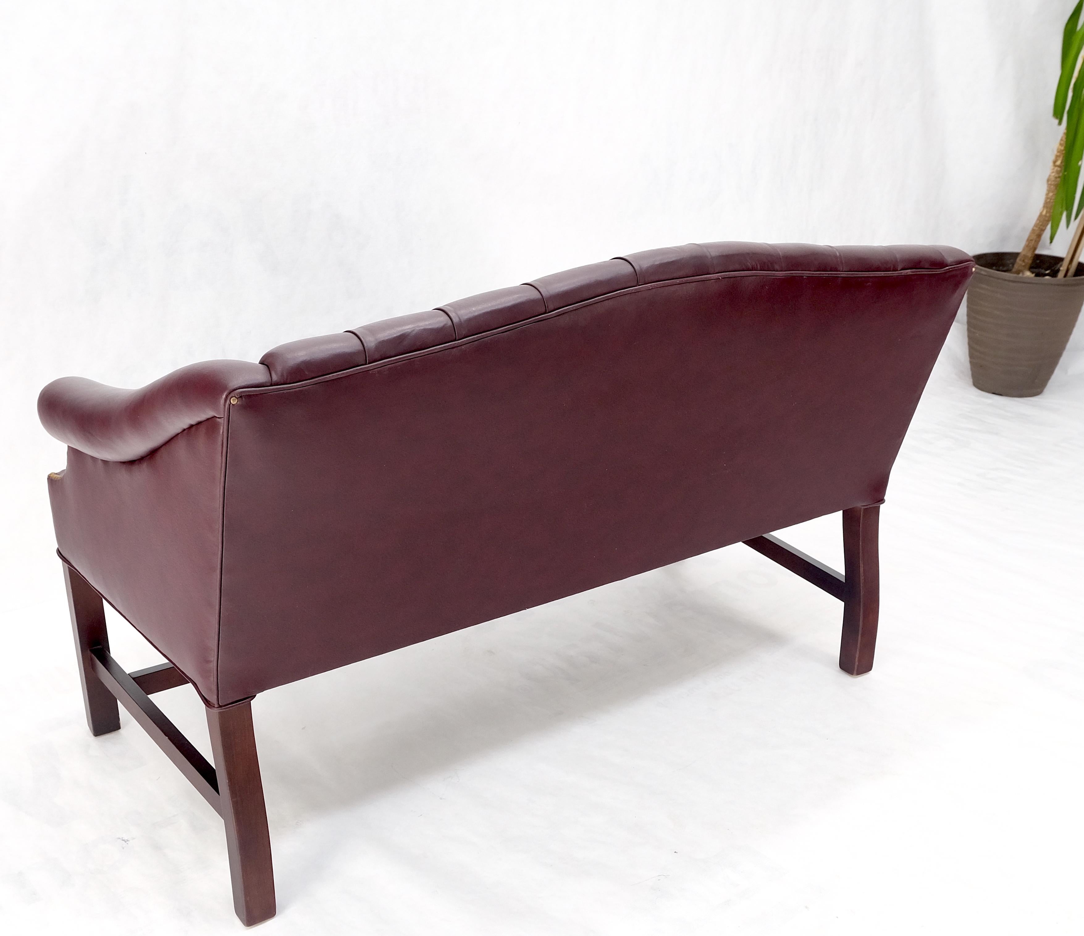 Tufted Burgundy Leather Federal Style Settee Love Seat Couch Sofa MINT! For Sale 8