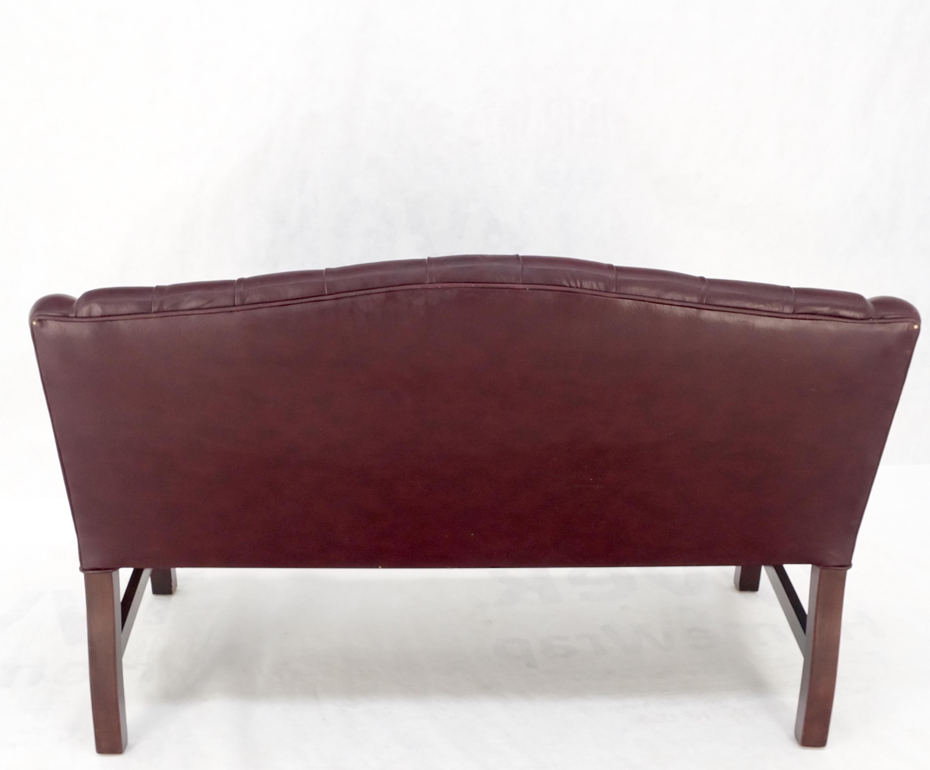 Tufted Burgundy Leather Federal Style Settee Love Seat Couch Sofa MINT! For Sale 9