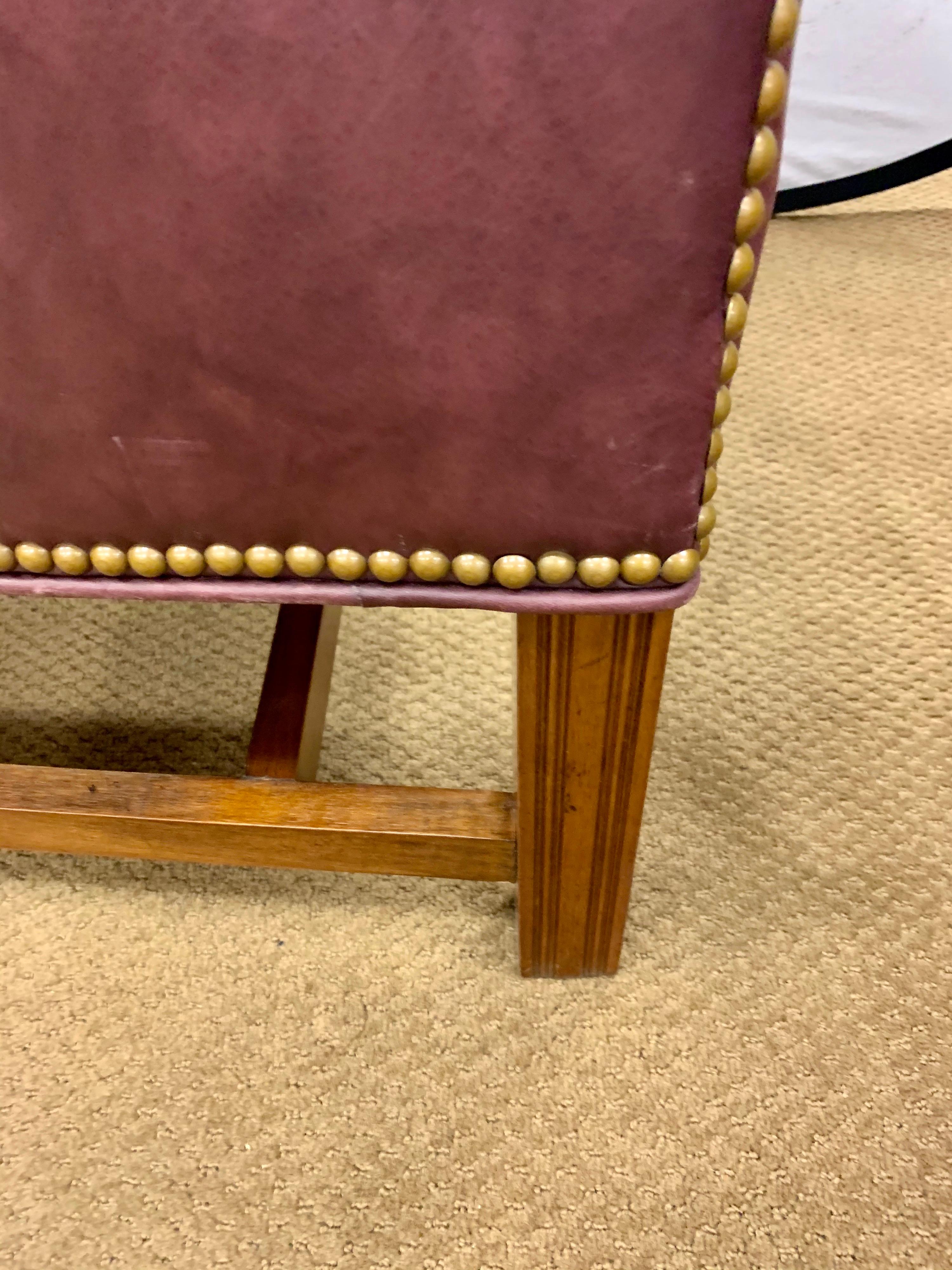 Tufted Burgundy Leather Pair of Bernhardt Nailhead Wingback Library Chairs 2