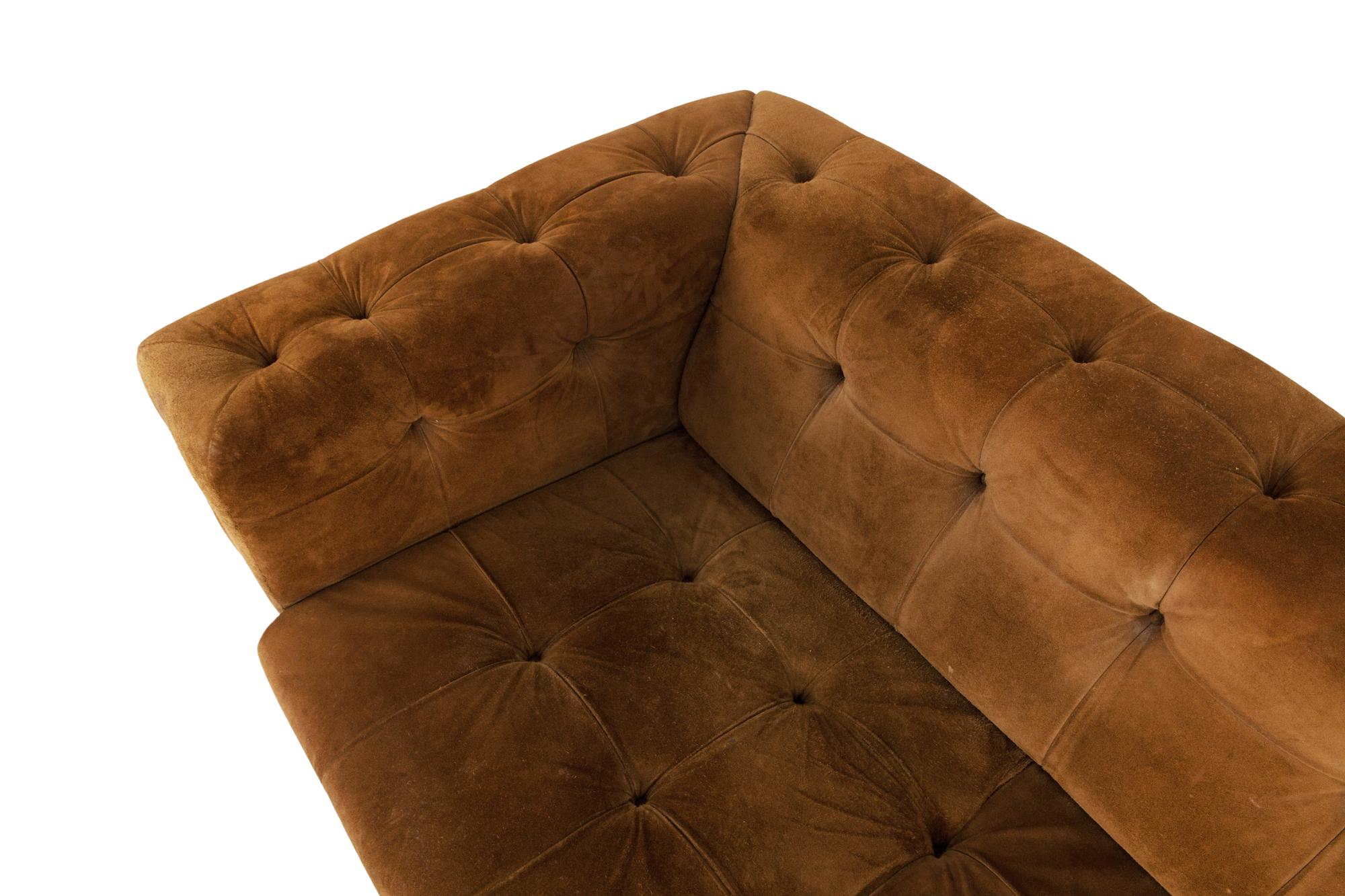 Tufted Camel Suede Vintage Three-Seat on Chrome Feet 1970s, Italy 1