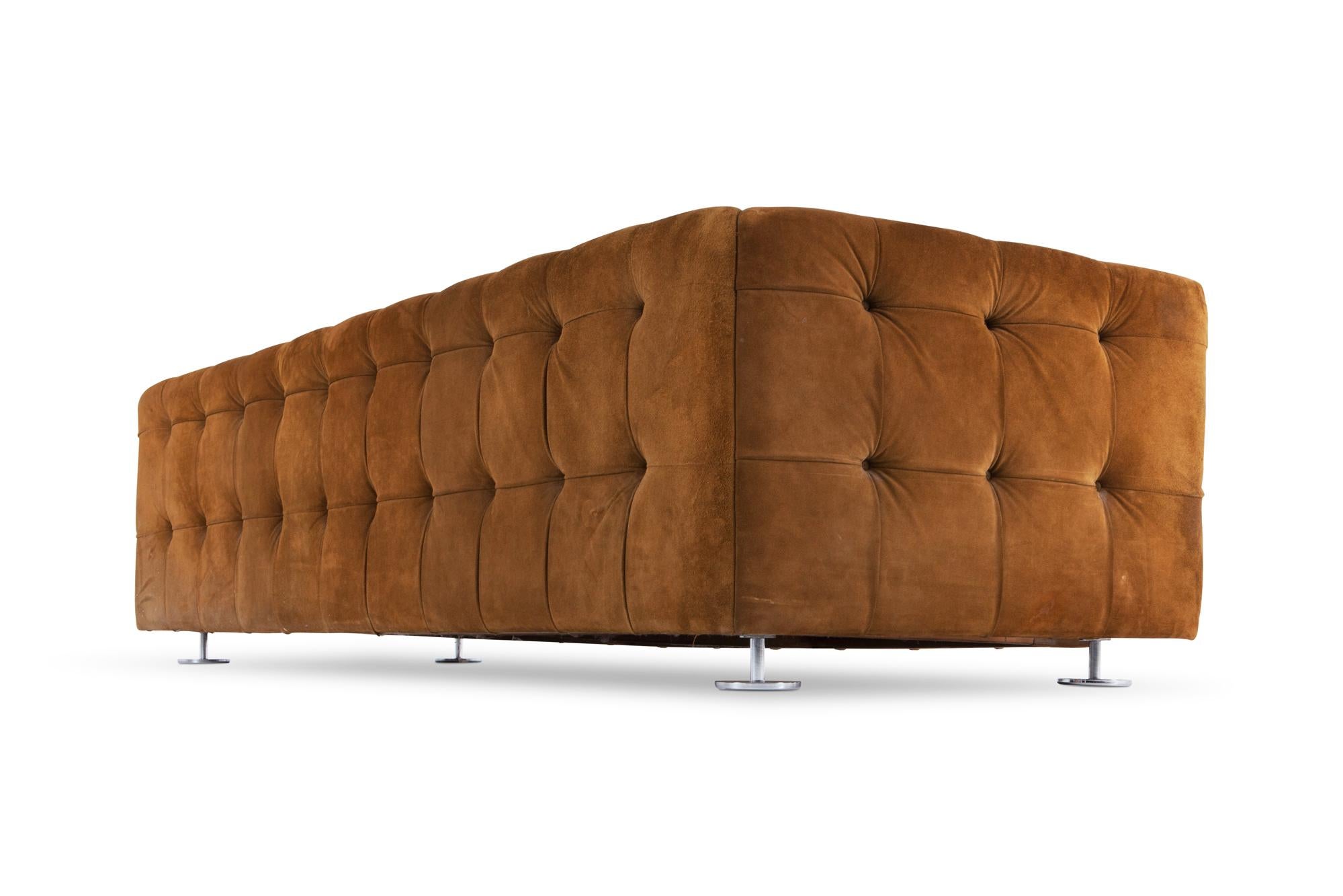Tufted Camel Suede Vintage Three-Seat on Chrome Feet 1970s, Italy 2