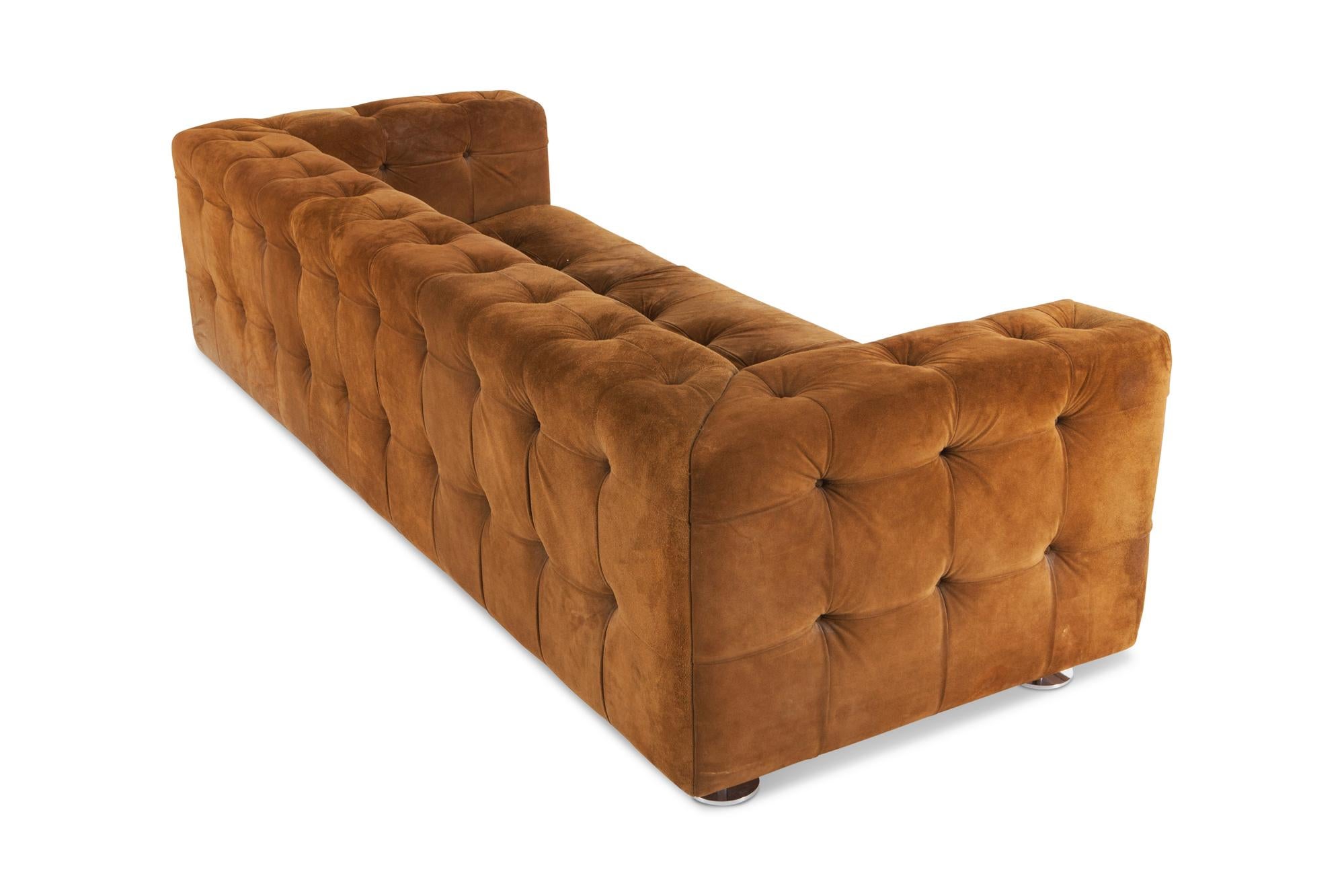 Tufted Camel Suede Vintage Three-Seat on Chrome Feet 1970s, Italy 3