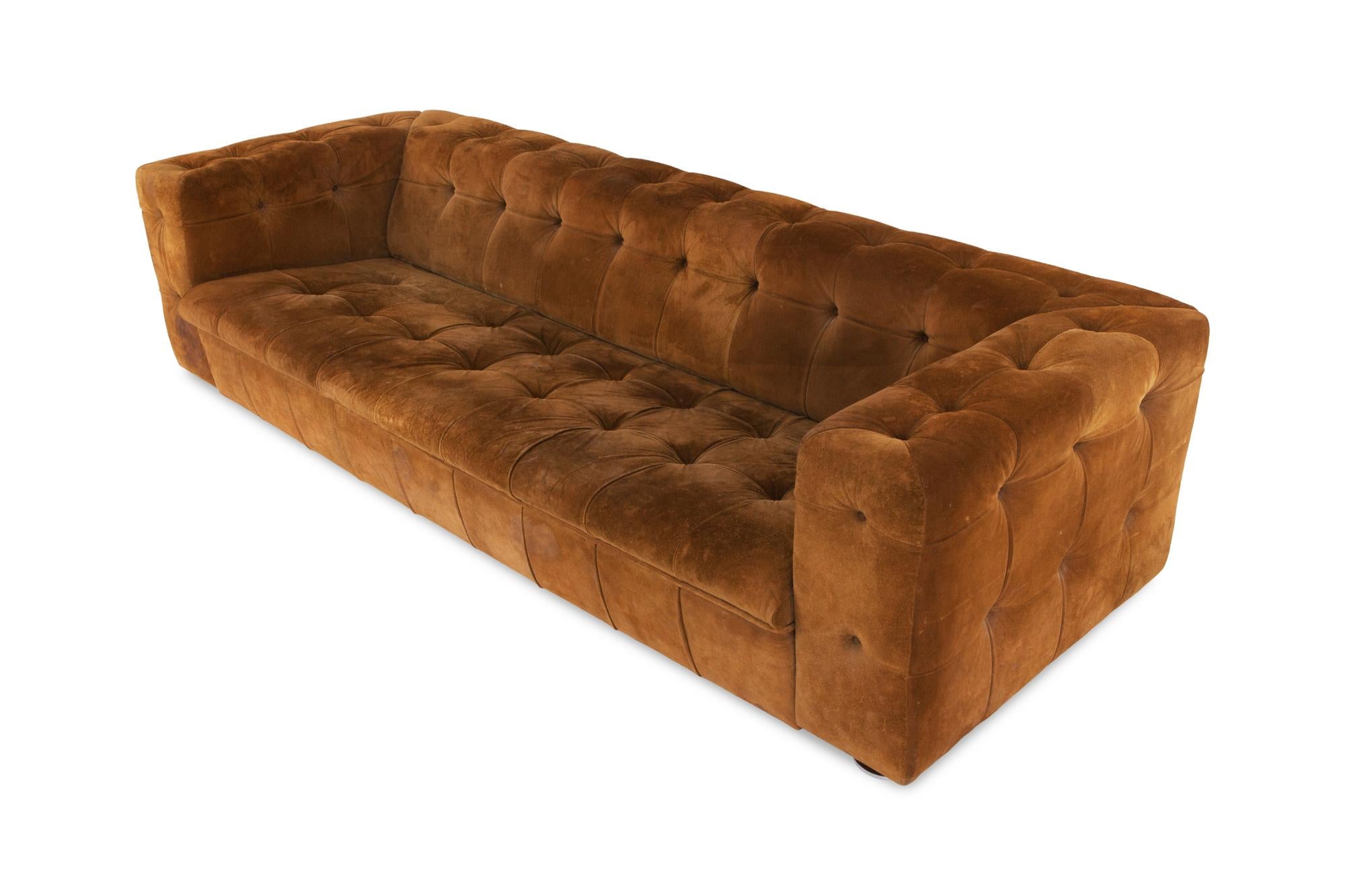 European Tufted Camel Suede Vintage Three-Seat on Chrome Feet 1970s, Italy