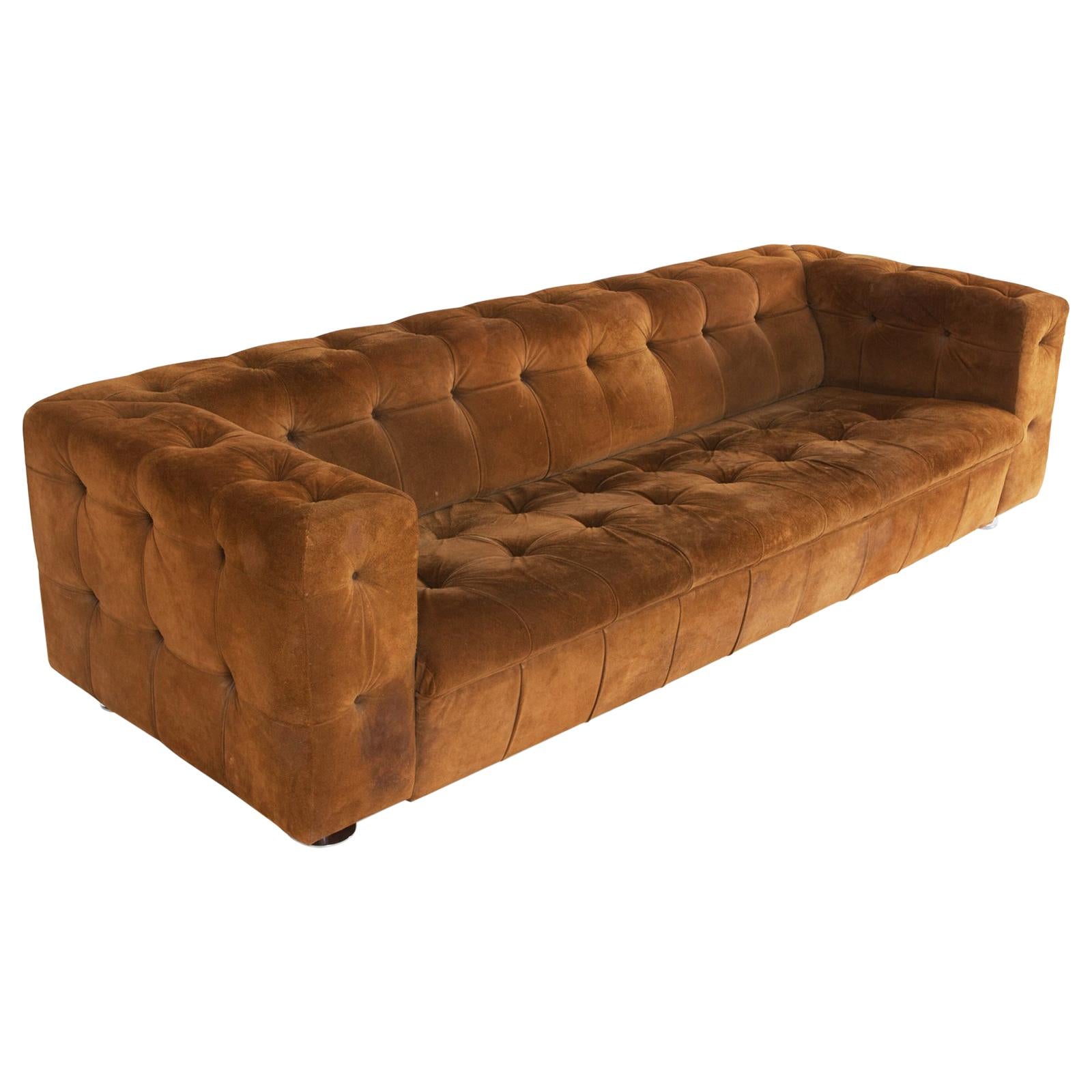 Tufted Camel Suede Vintage Three-Seat on Chrome Feet 1970s, Italy