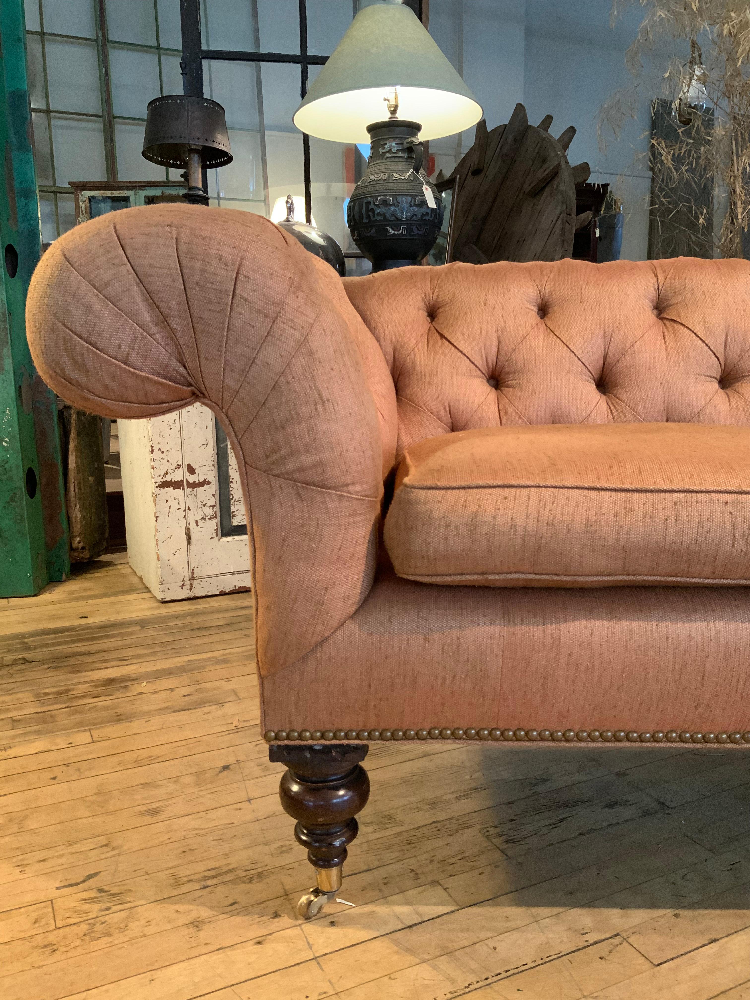 Tufted Chesterfield Sofa with Turned Legs at 1stDibs