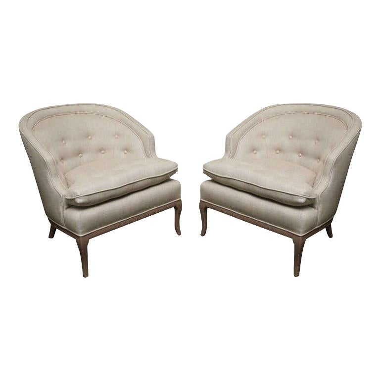 Tufted Chit Chat  Armchairs in Linen Colors For Sale
