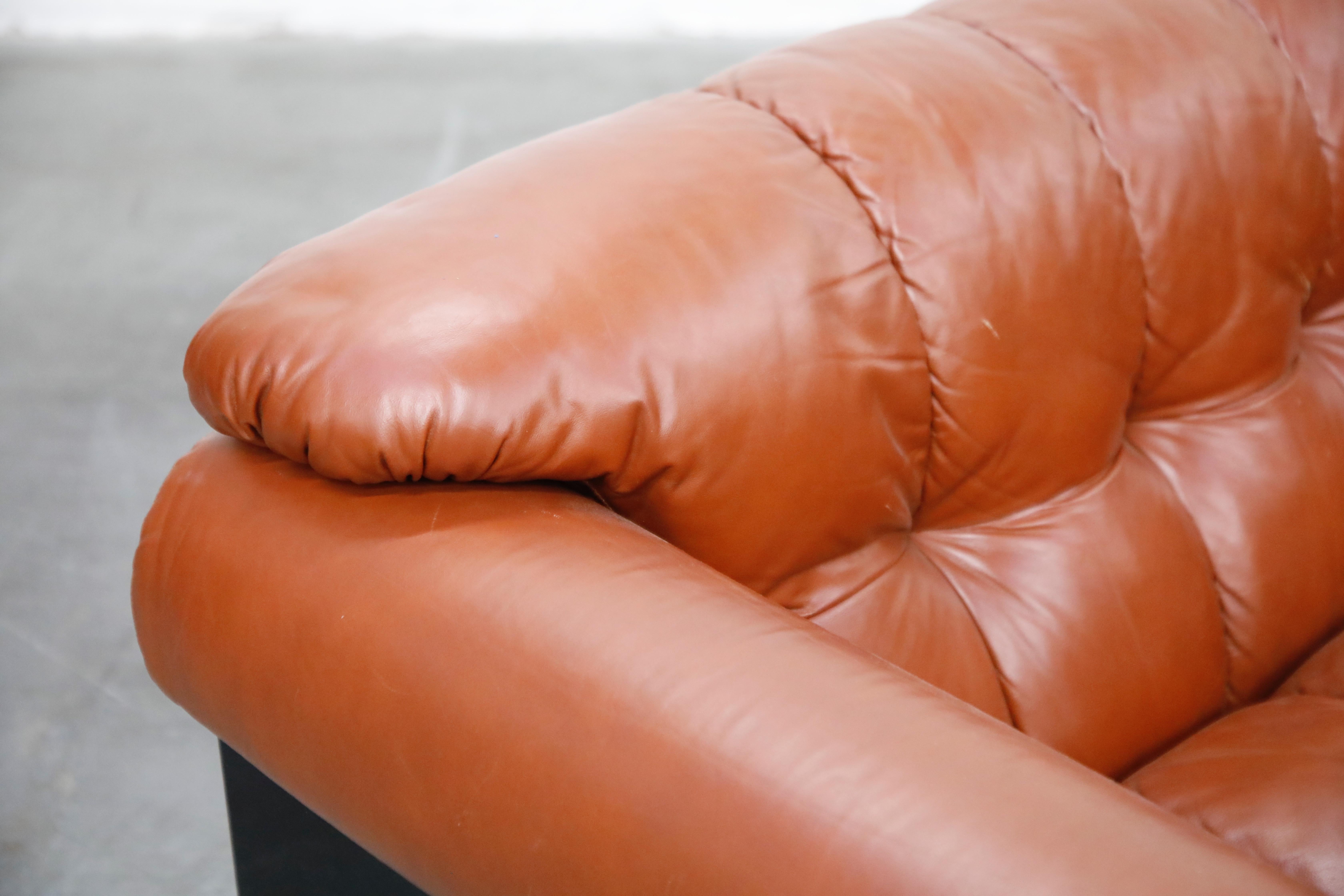 Cognac Leather 'Bounty' Loveseat by L. Davanzati for The Pace Collection, 1980s  3