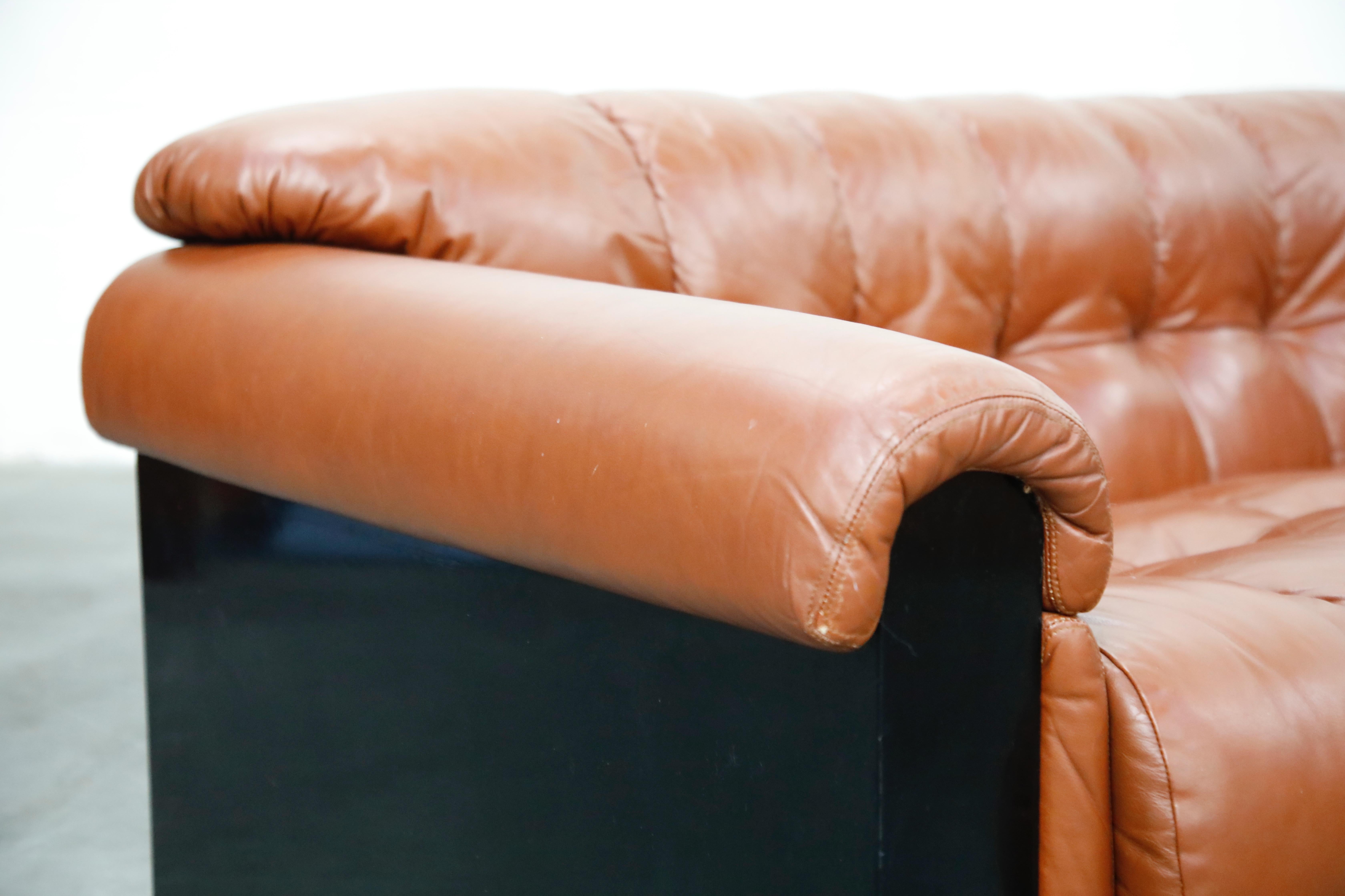 Cognac Leather 'Bounty' Loveseat by L. Davanzati for The Pace Collection, 1980s  4