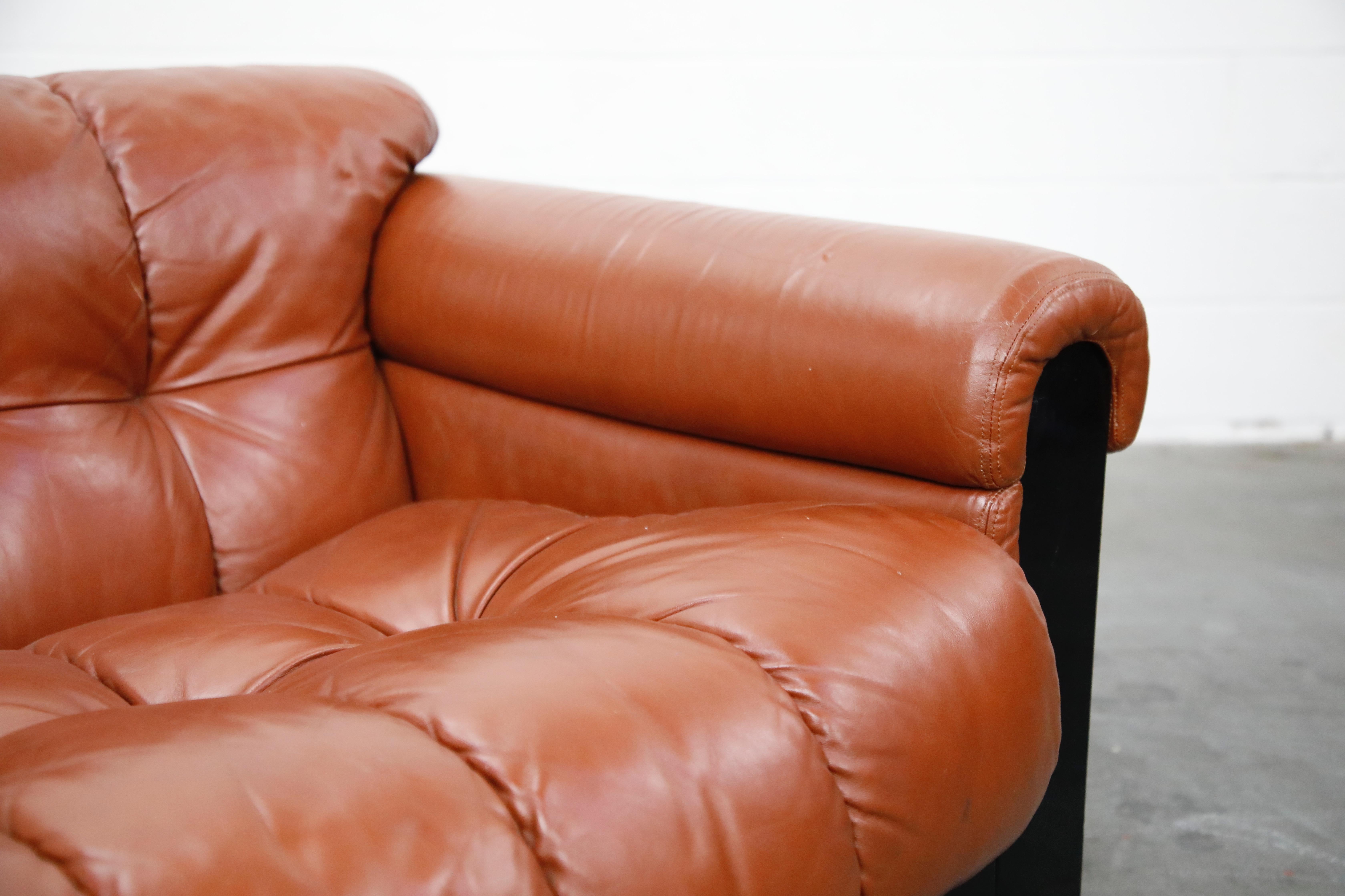 Cognac Leather 'Bounty' Loveseat by L. Davanzati for The Pace Collection, 1980s  6