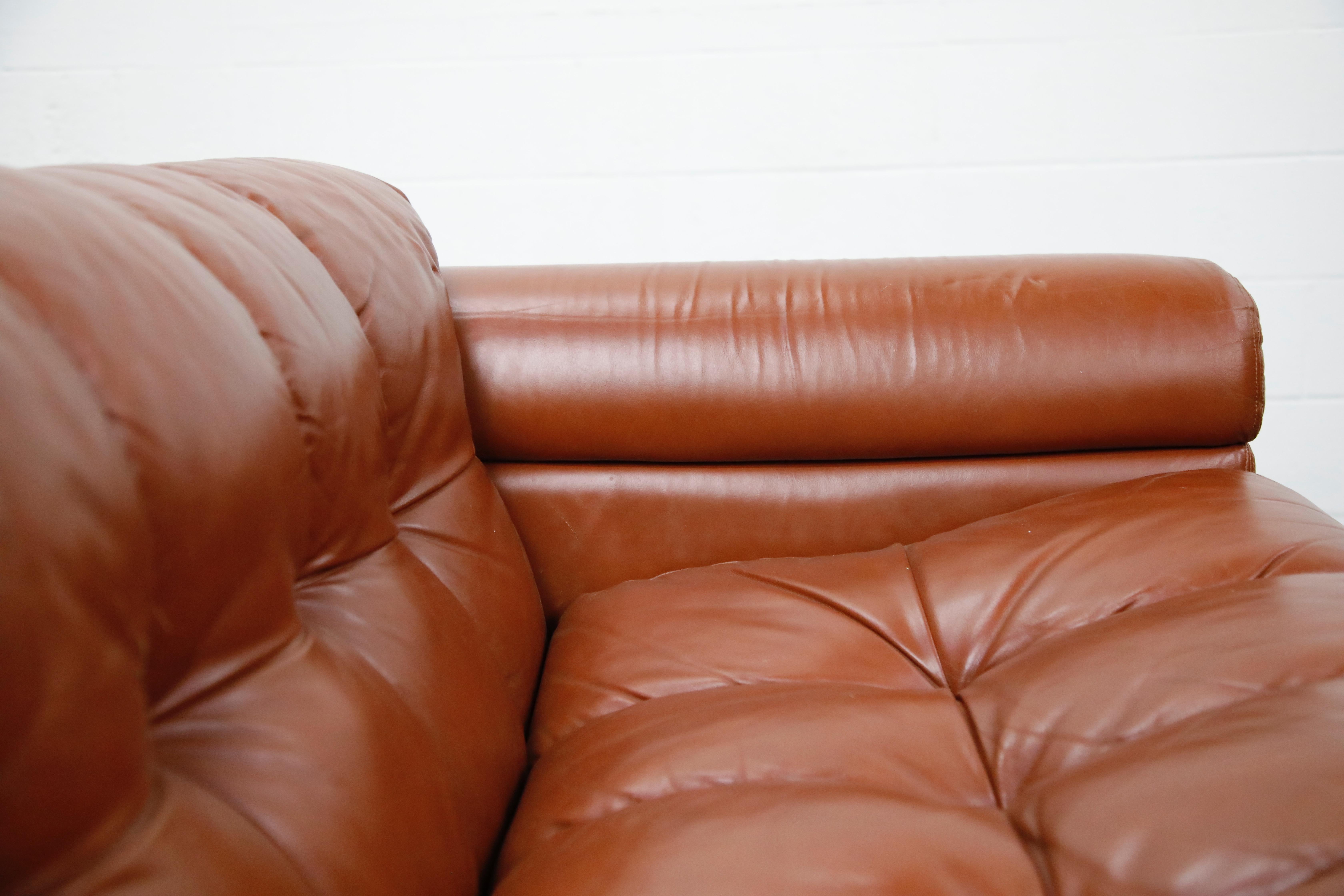 Cognac Leather 'Bounty' Loveseat by L. Davanzati for The Pace Collection, 1980s 8