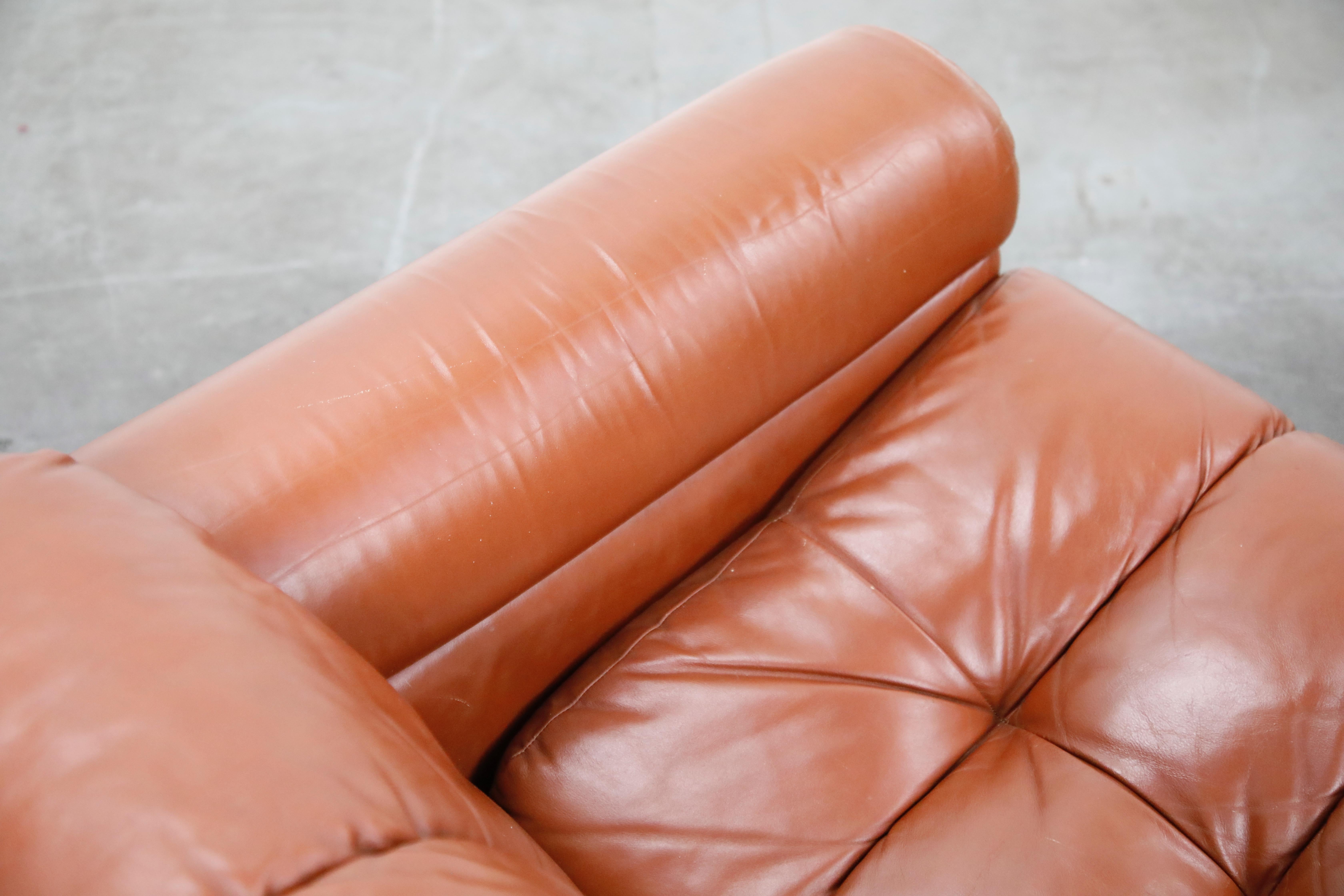 Cognac Leather 'Bounty' Loveseat by L. Davanzati for The Pace Collection, 1980s  9