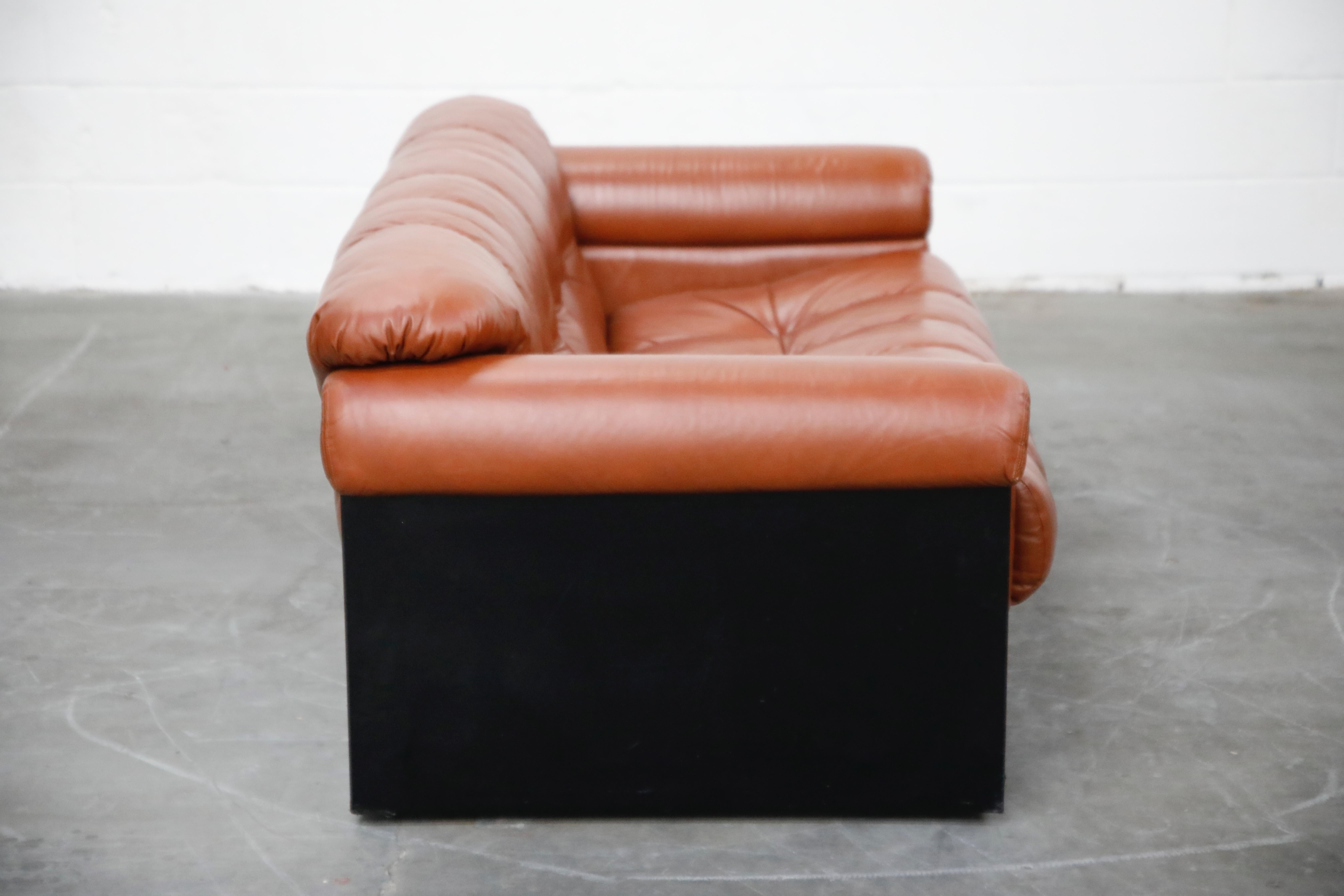 Post-Modern Cognac Leather 'Bounty' Loveseat by L. Davanzati for The Pace Collection, 1980s 