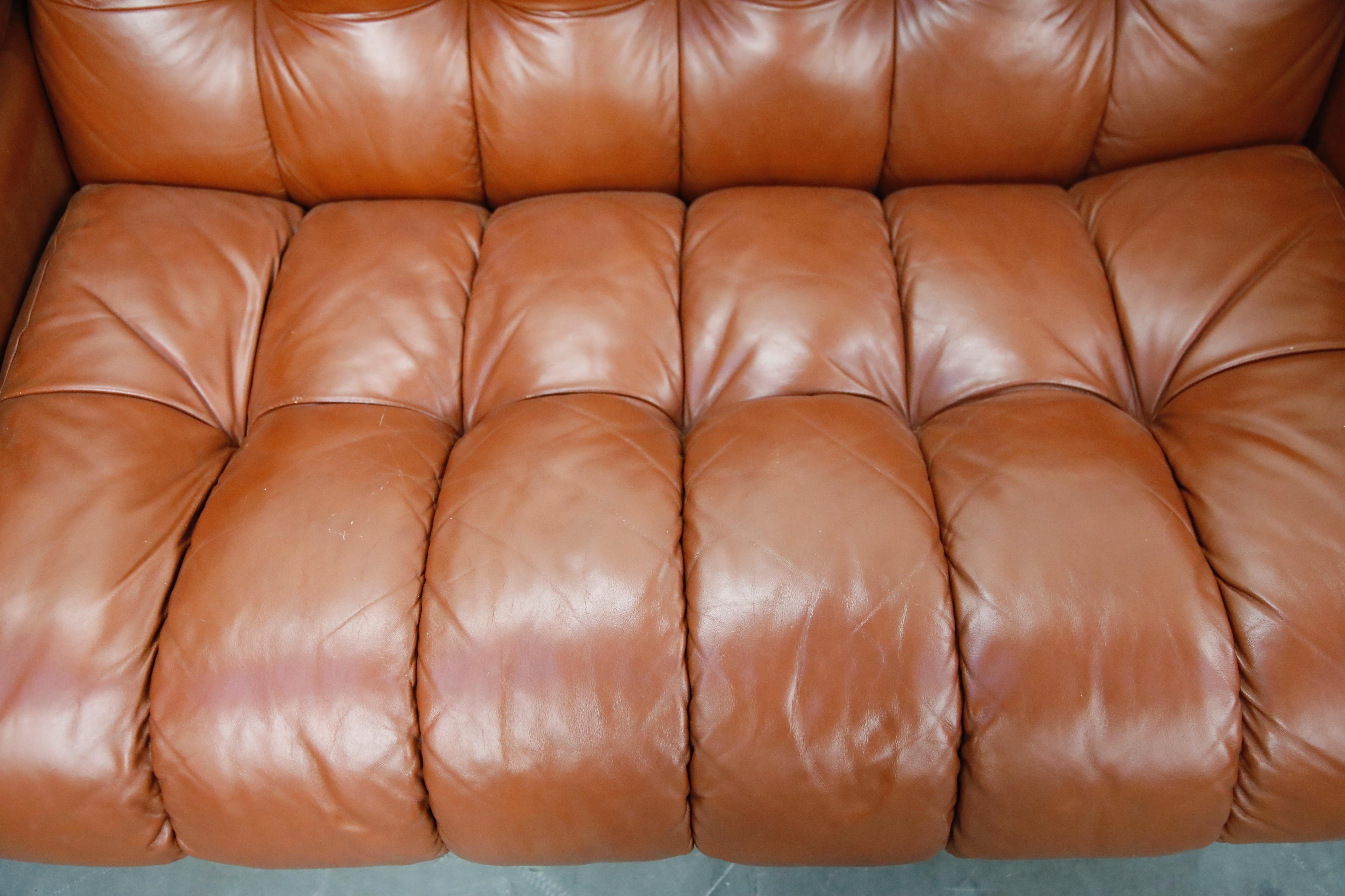 Cognac Leather 'Bounty' Loveseat by L. Davanzati for The Pace Collection, 1980s  2