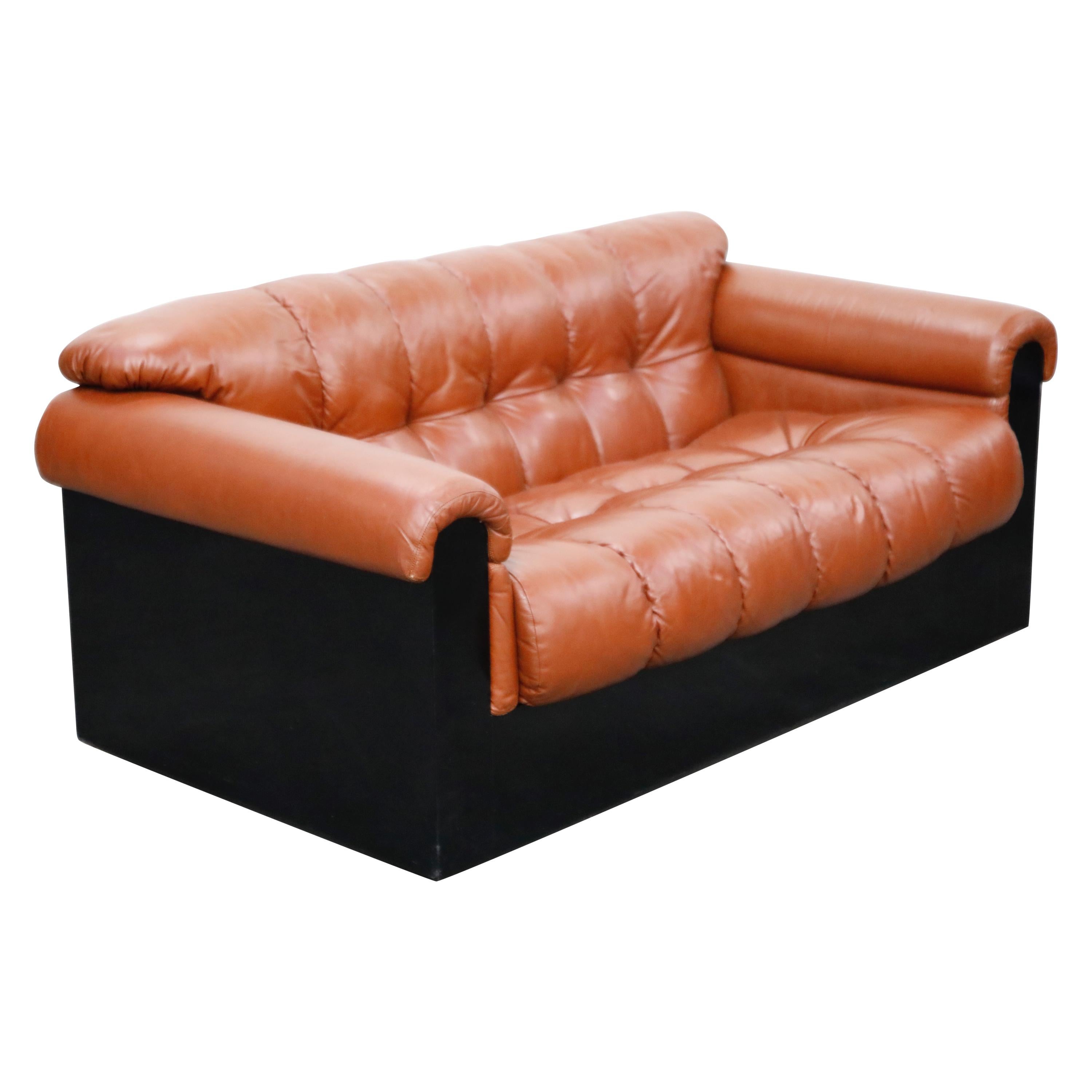 Cognac Leather 'Bounty' Loveseat by L. Davanzati for The Pace Collection, 1980s 