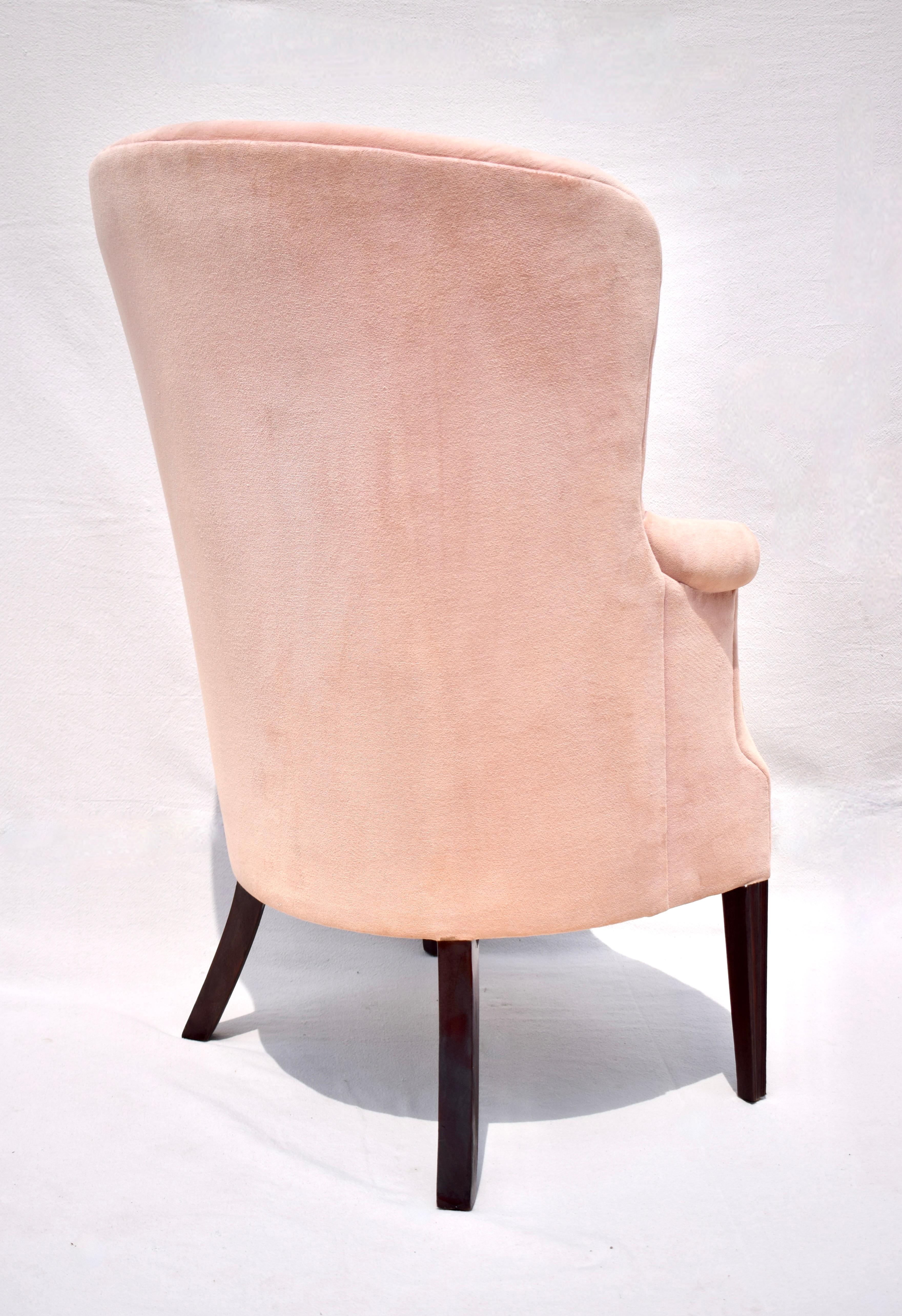 pink velvet wingback chair