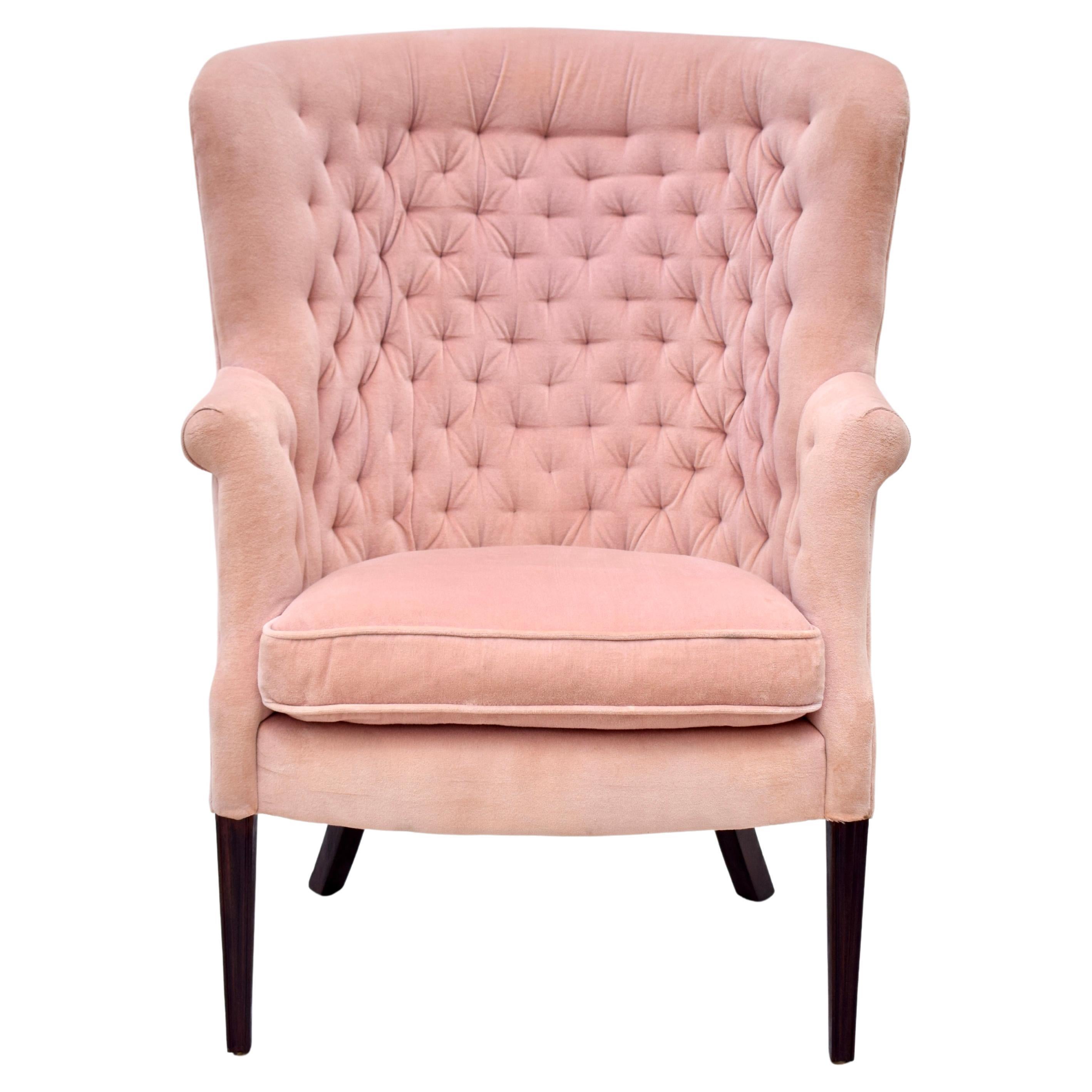 Tufted Curved Back Wing Chair For Sale
