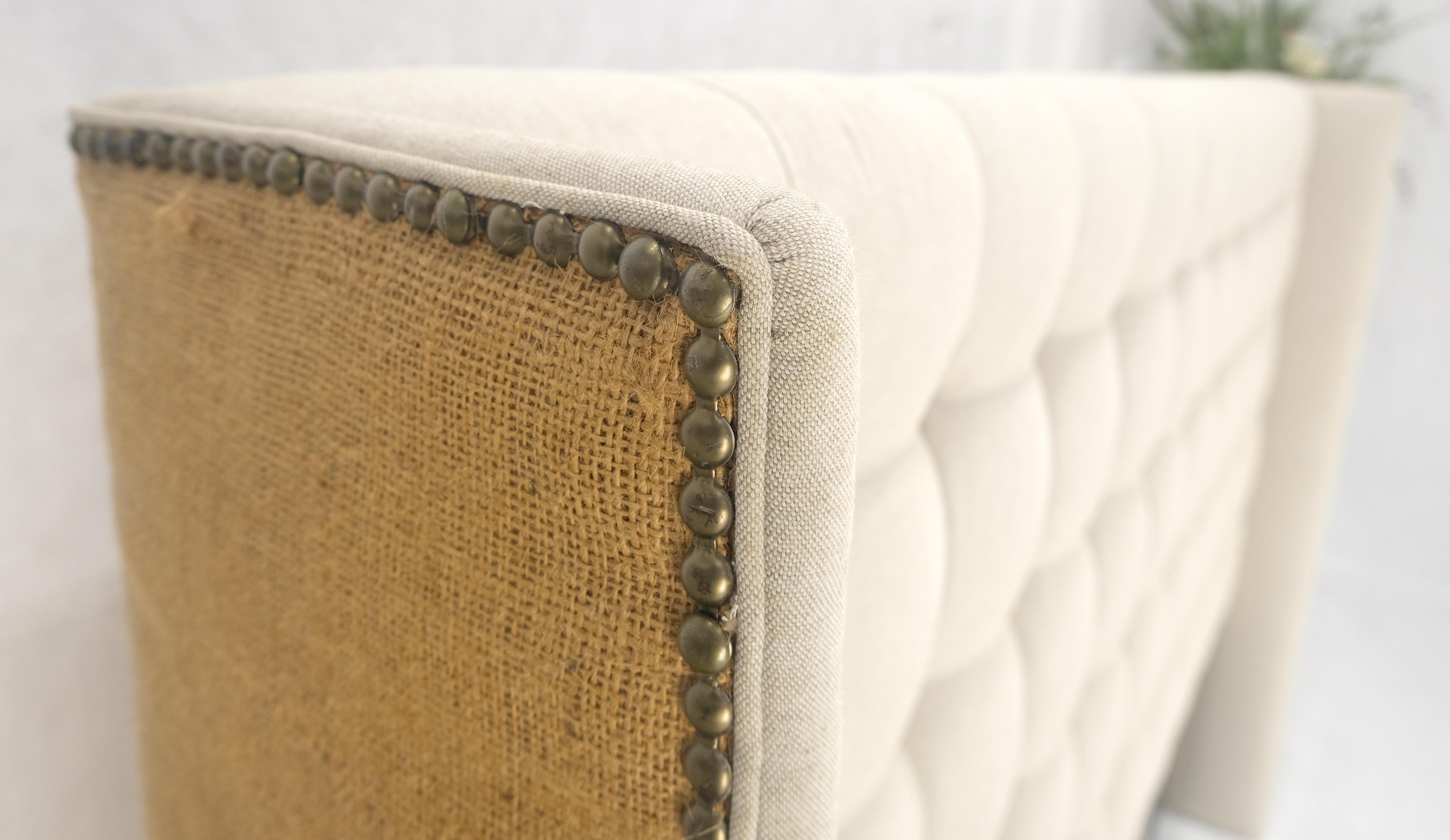 Mid-Century Modern Tufted Custom Oatmeal Linen Upholstery King Size Wing Headboard King Size Bed For Sale