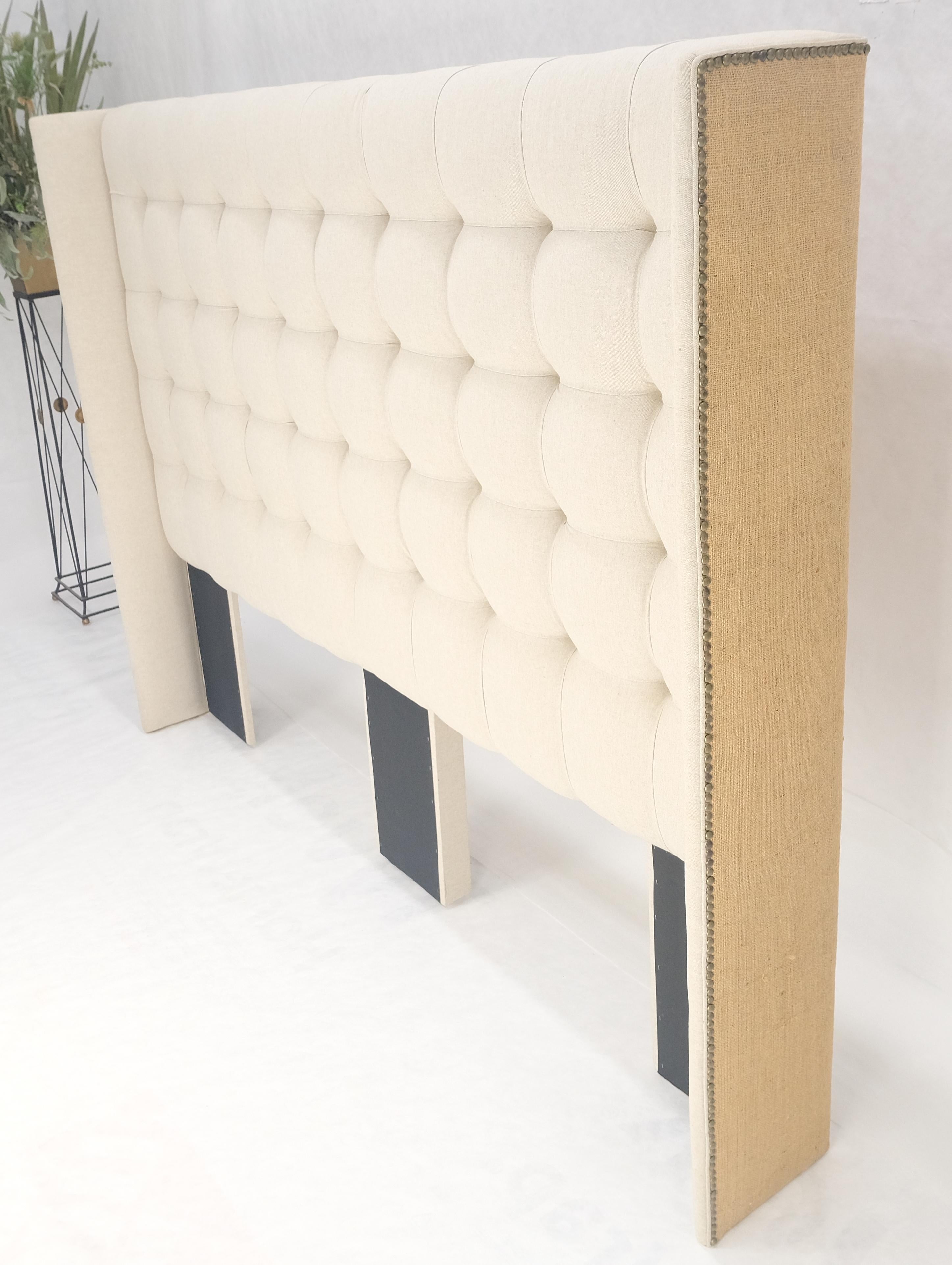 20th Century Tufted Custom Oatmeal Linen Upholstery King Size Wing Headboard King Size Bed For Sale
