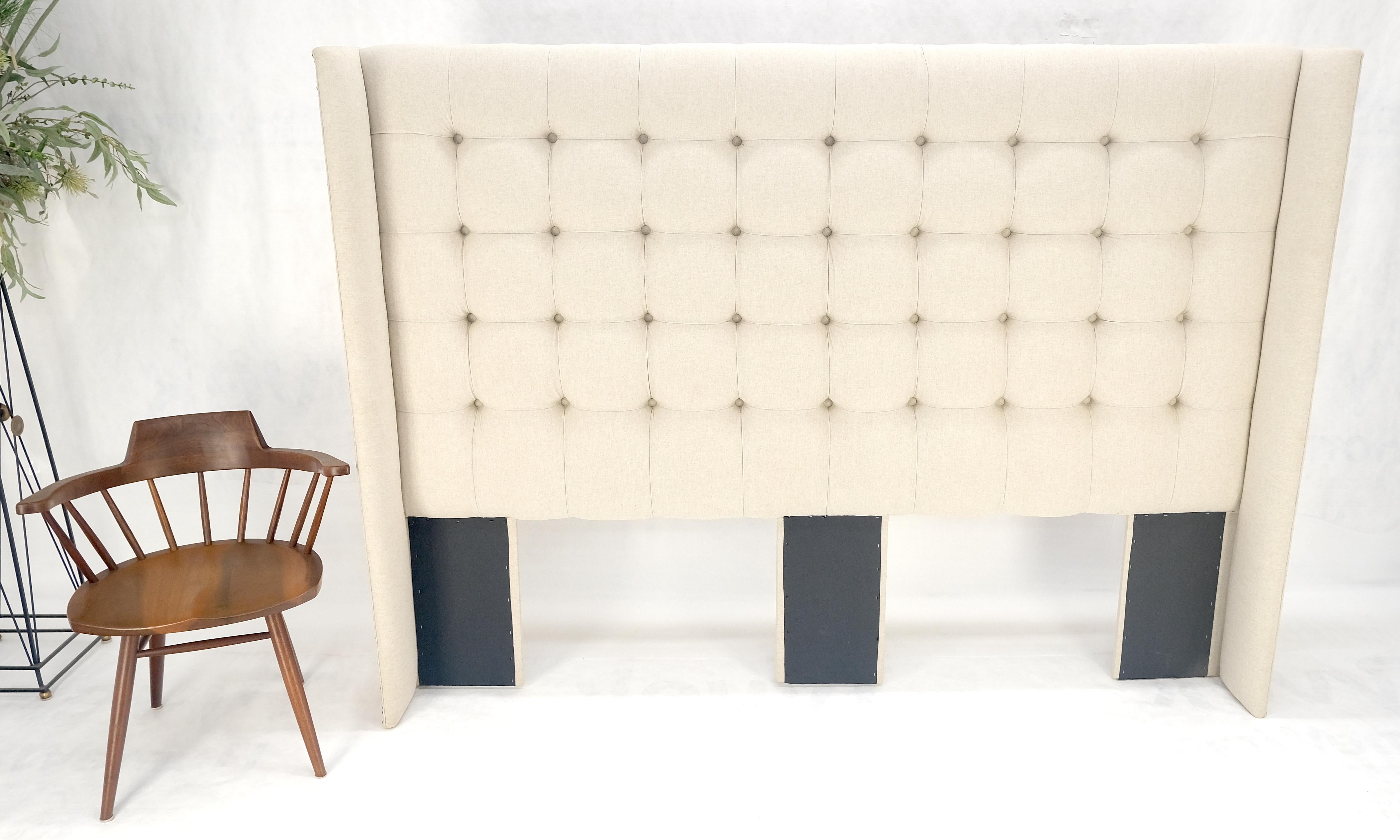 Tufted Custom Oatmeal Linen Upholstery King Size Wing Headboard King Size Bed For Sale 1