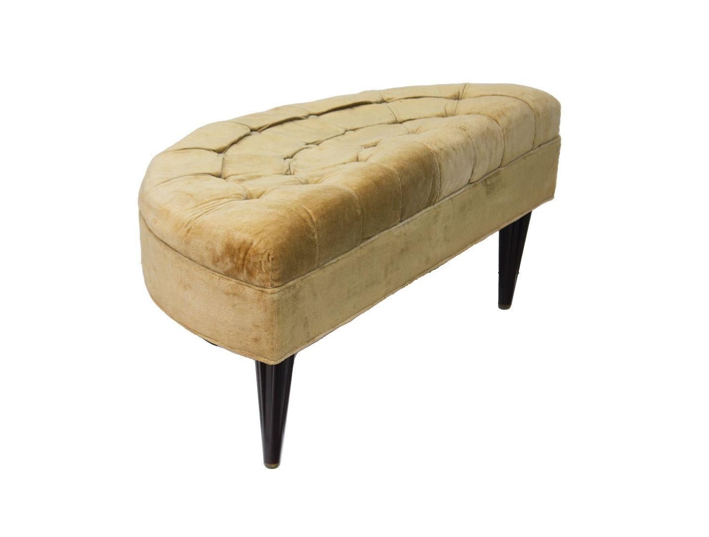 Tufted Demilune Ottoman by Dunbar with Fluted Legs For Sale 1
