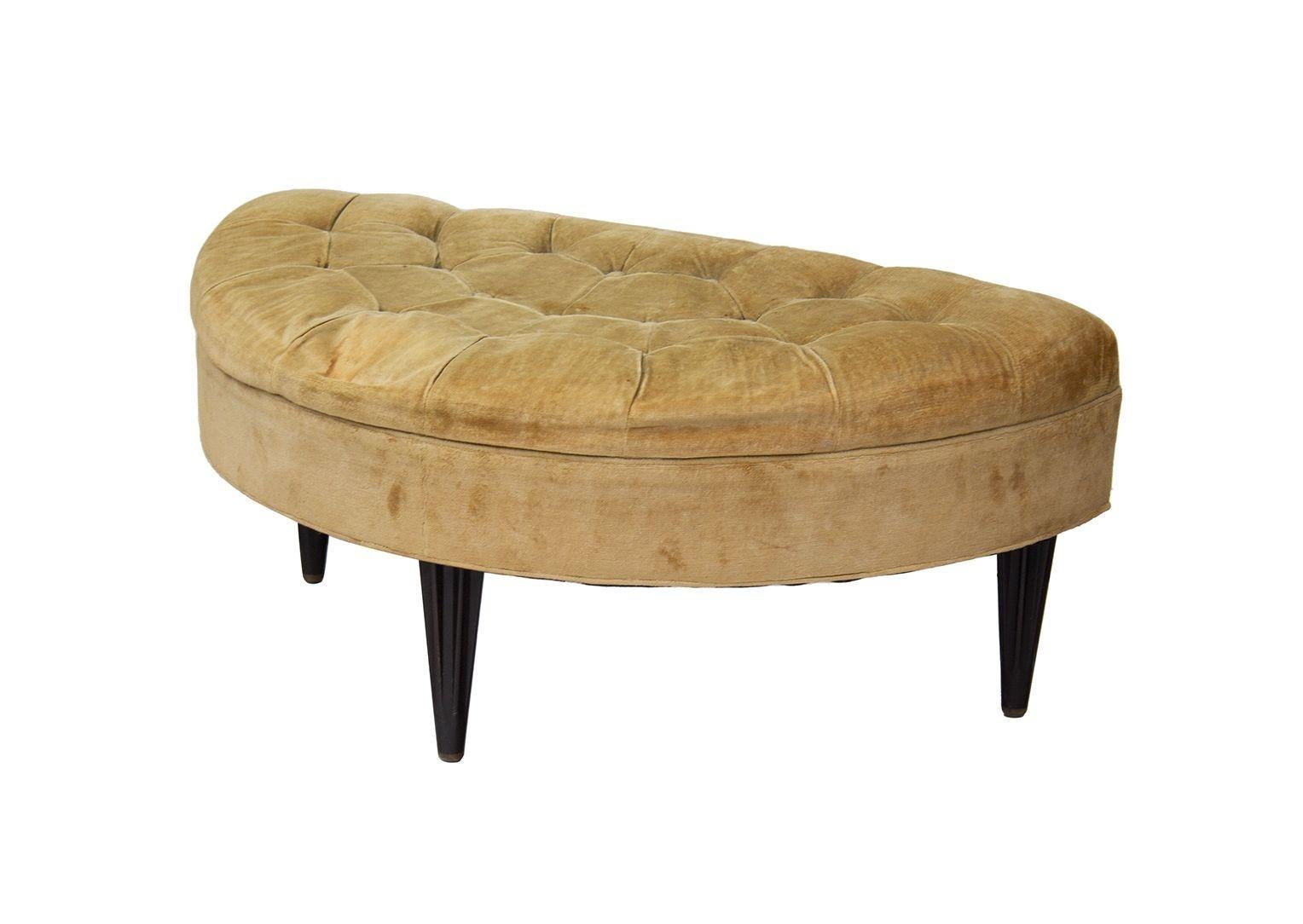 Tufted Demilune Ottoman by Dunbar with Fluted Legs For Sale 11