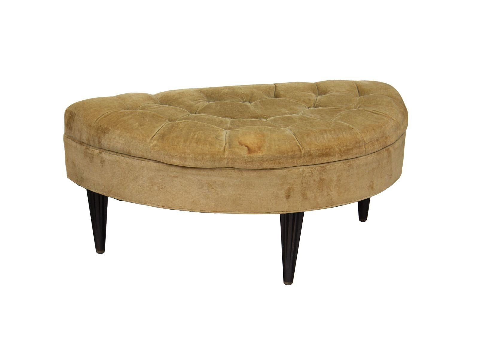 American Tufted Demilune Ottoman by Dunbar with Fluted Legs For Sale