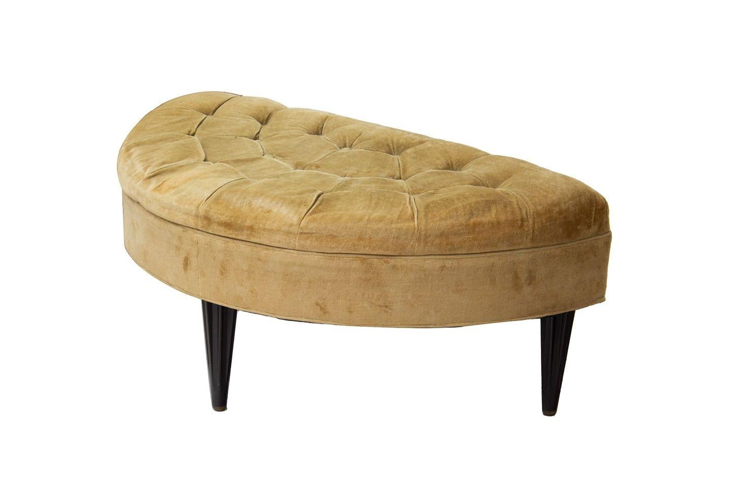 Velvet Tufted Demilune Ottoman by Dunbar with Fluted Legs For Sale