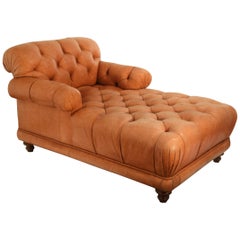 Tufted Distressed Leather Ralph Lauren Chesterfield Styled Chaise Lounge Daybed