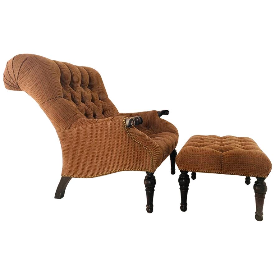 Vincent Olive Drab Leather And Walnut Lounge Chair Set with Matching