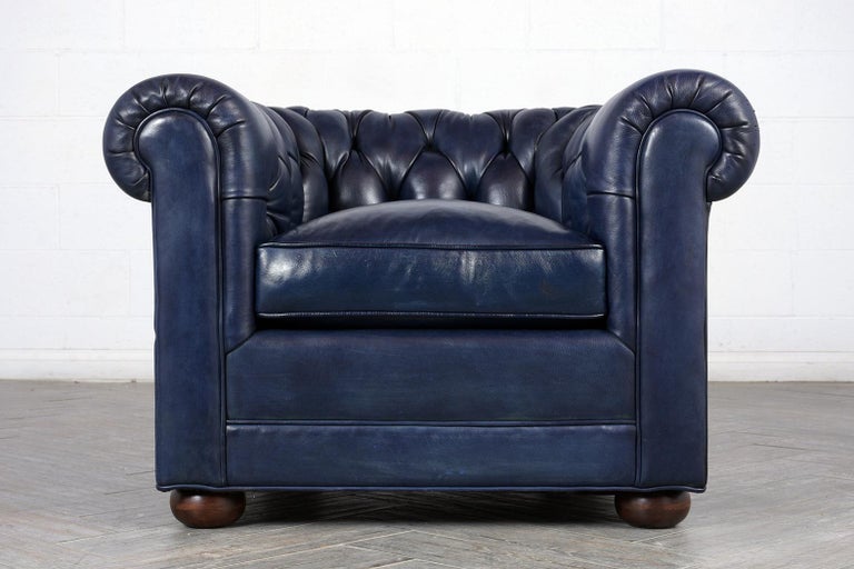 Tufted English Chesterfield Leather Club Chair For Sale At 1stdibs