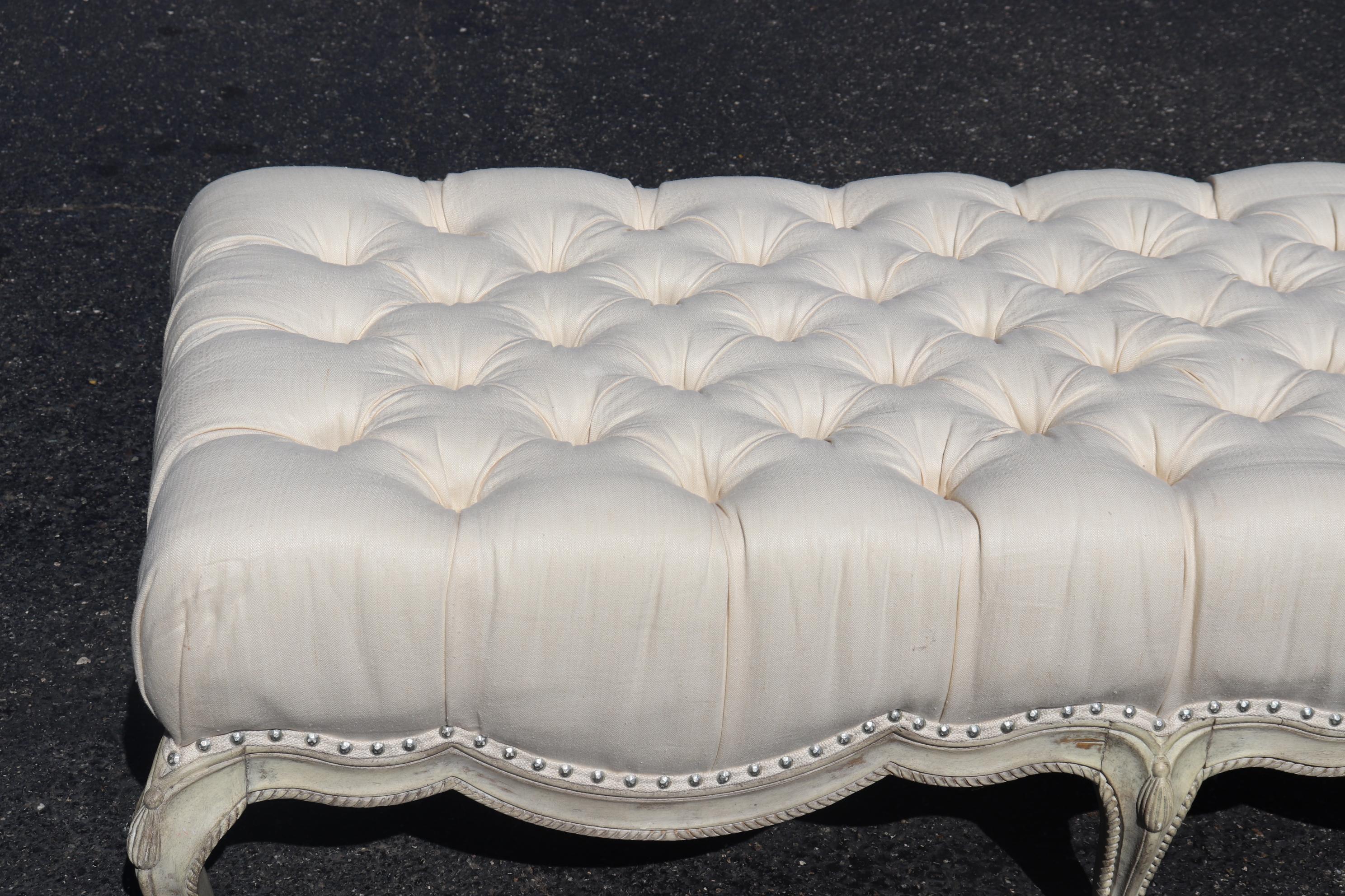 Tufted Fancy Formal French Louis XV Rope and Tassel Window Bench Ottoman 3