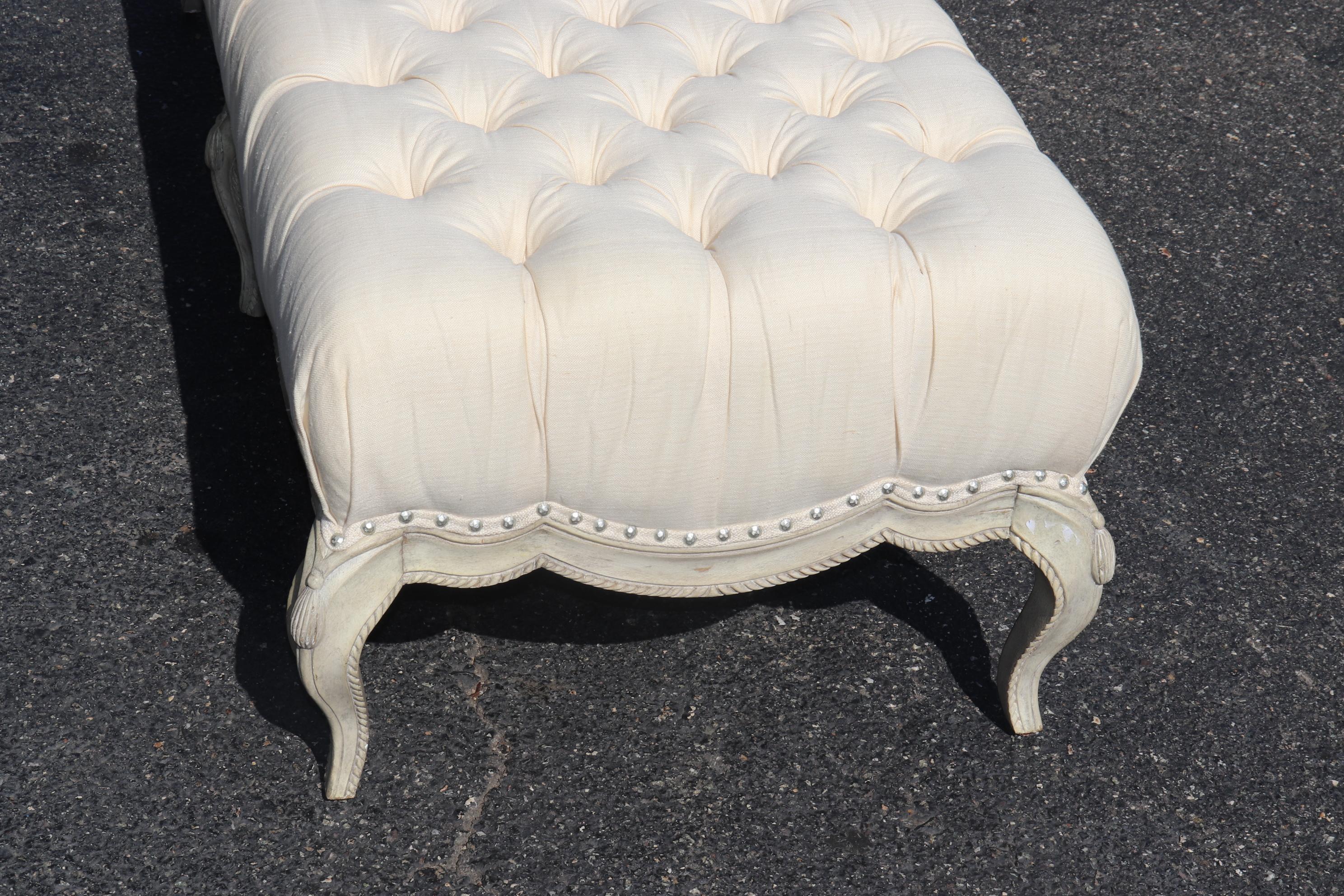 Contemporary Tufted Fancy Formal French Louis XV Rope and Tassel Window Bench Ottoman