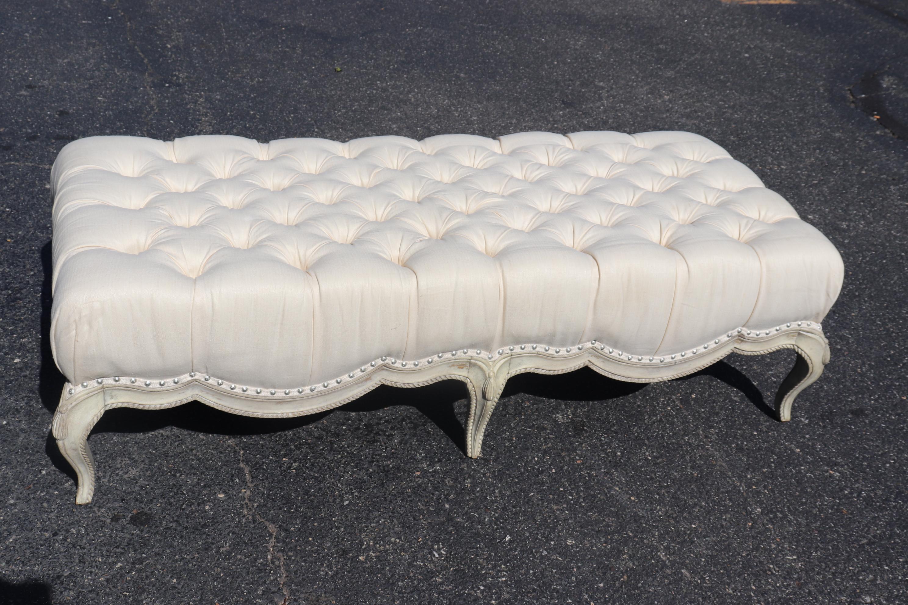 Tufted Fancy Formal French Louis XV Rope and Tassel Window Bench Ottoman 1