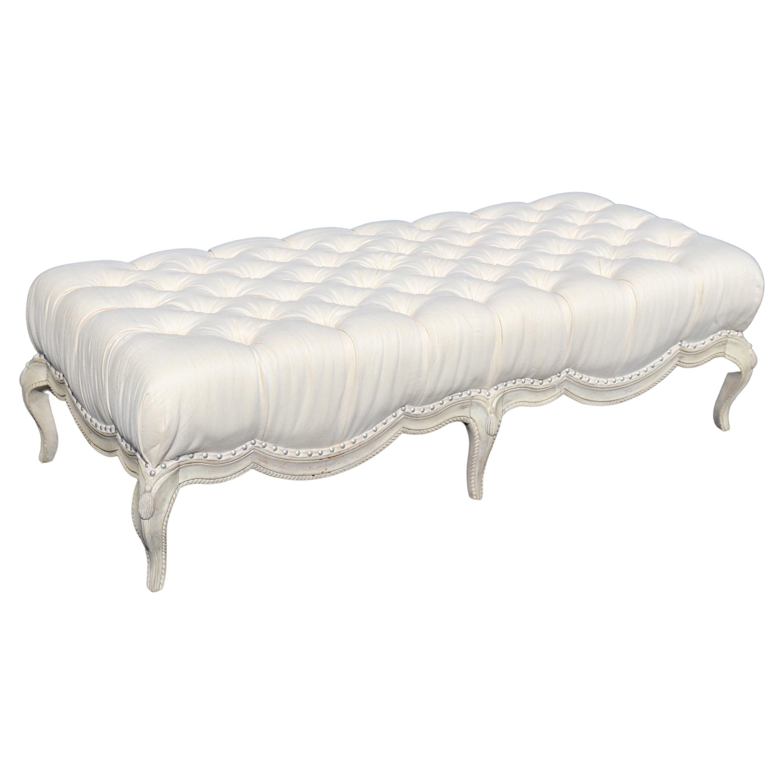 Tufted Fancy Formal French Louis XV Rope and Tassel Window Bench Ottoman