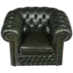 Vintage Tufted Green Leather Chesterfield Club Armchair