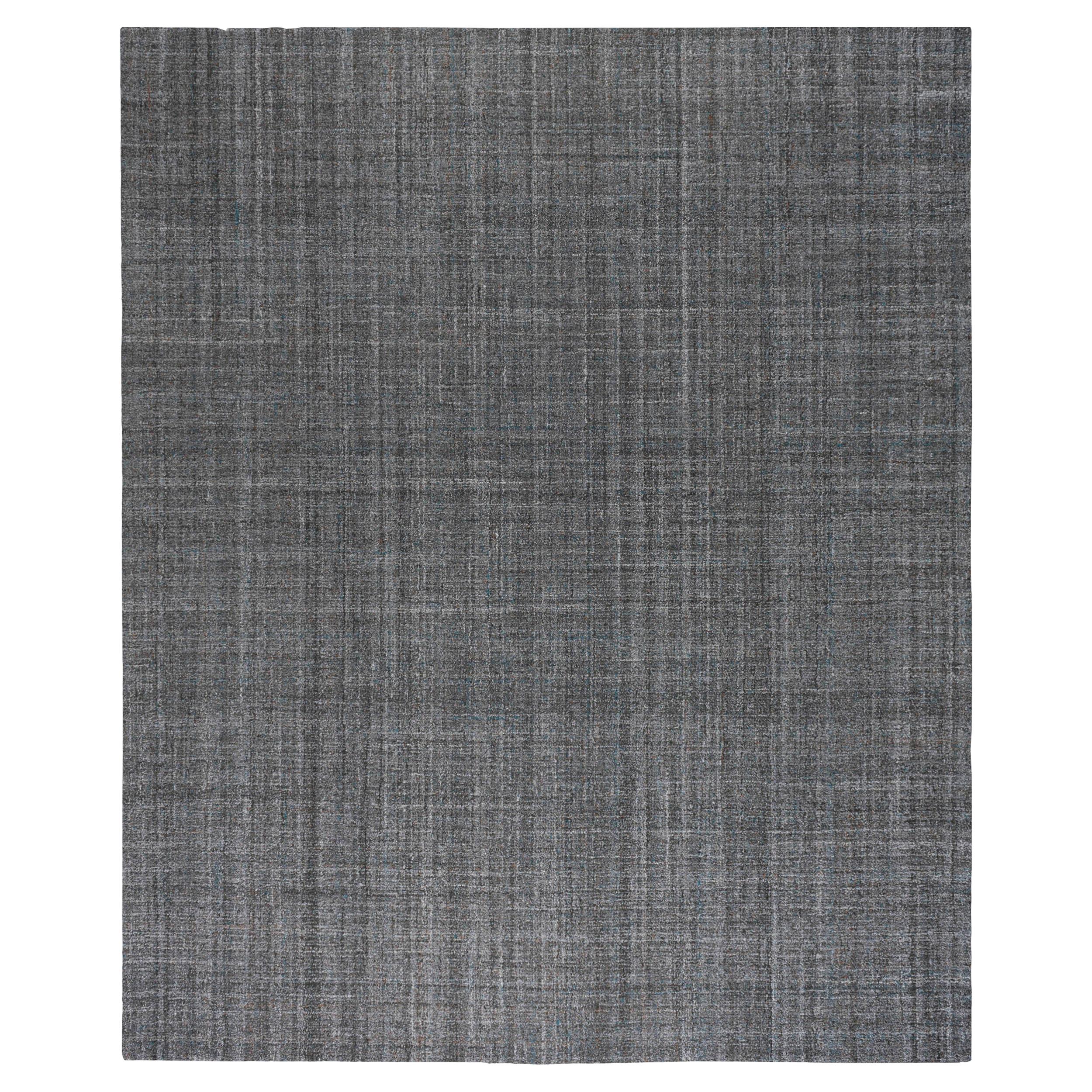 Tufted Grey Area Rug with Turquoise and Gold For Sale