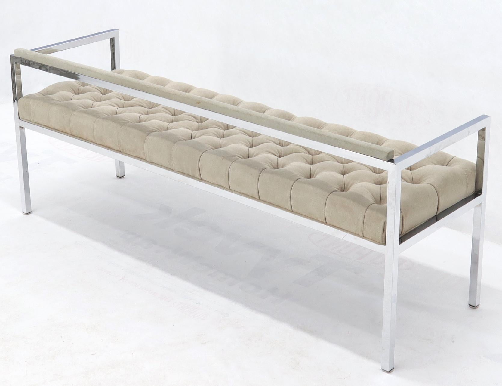 Tufted Grey Genuine Suede Leather Upholstery Chrome Bench Baughman For Sale 4
