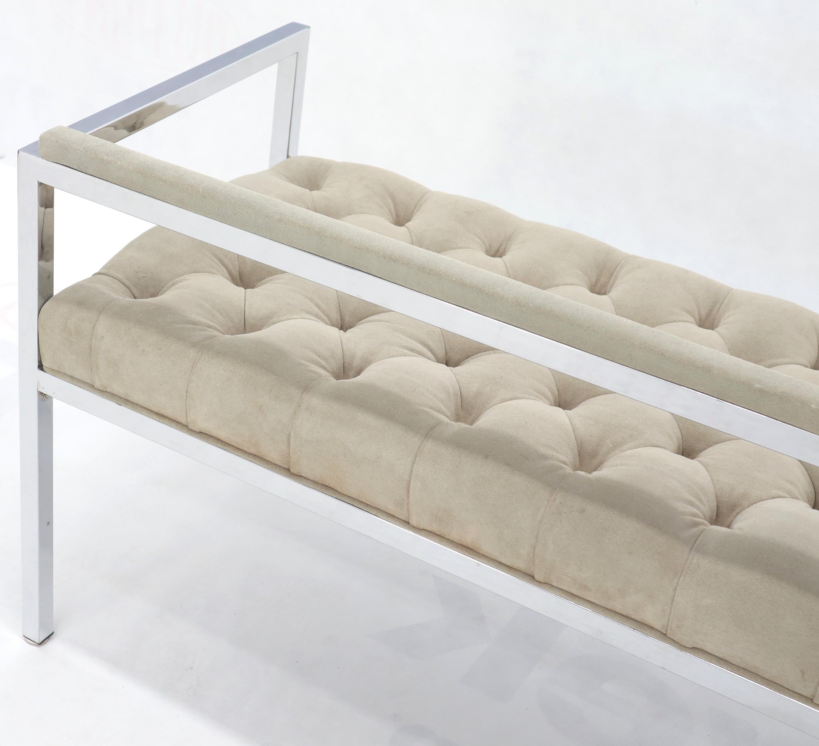 Tufted Grey Genuine Suede Leather Upholstery Chrome Bench Baughman For Sale 6