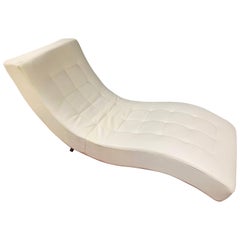 Used Tufted Ivory Leather Lounge Chair in the Manner of Roche Bobois