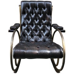 Tufted Leather and Brass Rocking Chair
