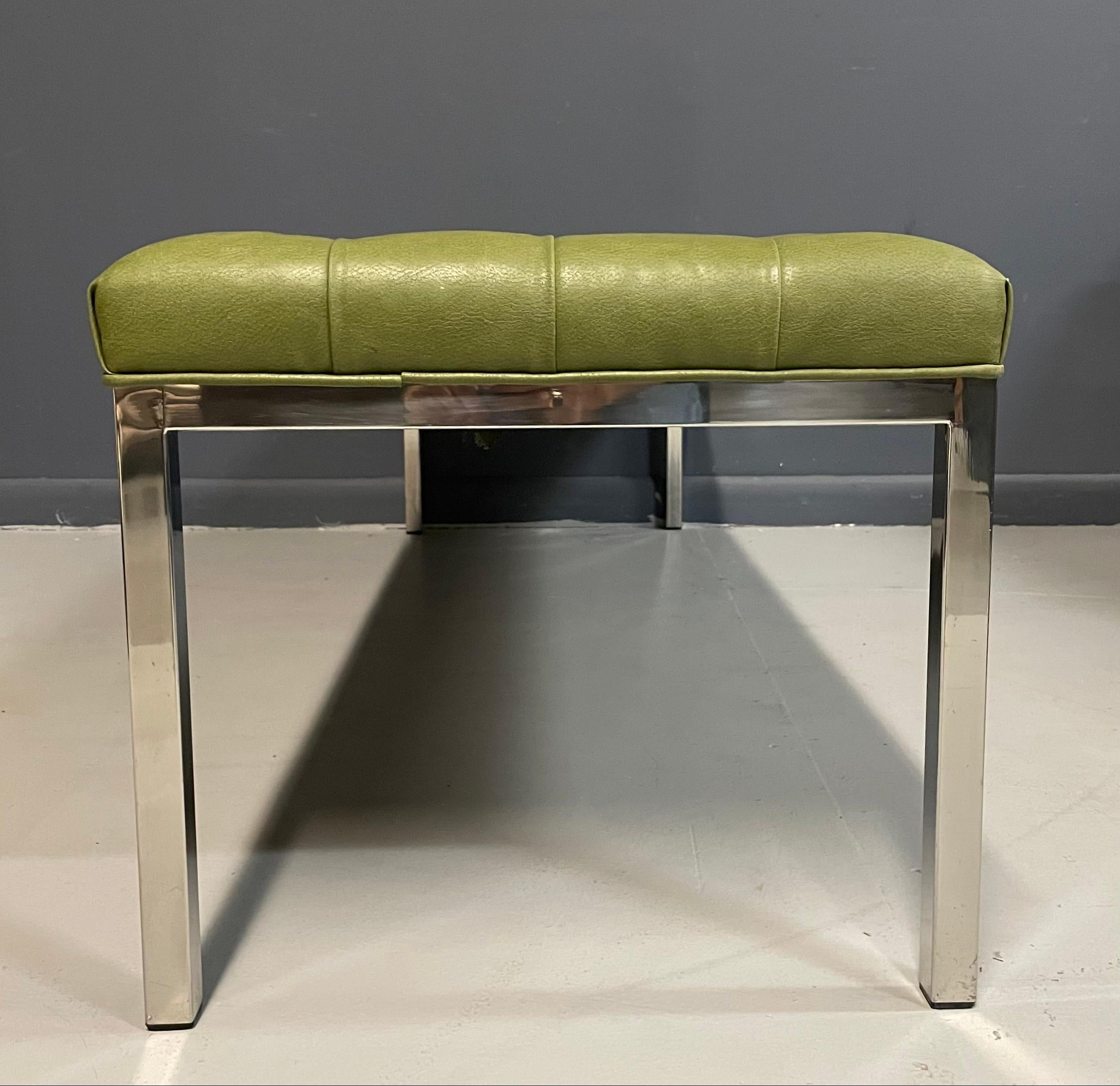 Tufted Leather and Chrome Bench by Lehigh-Leopold in the Style of Ward Bennett 1