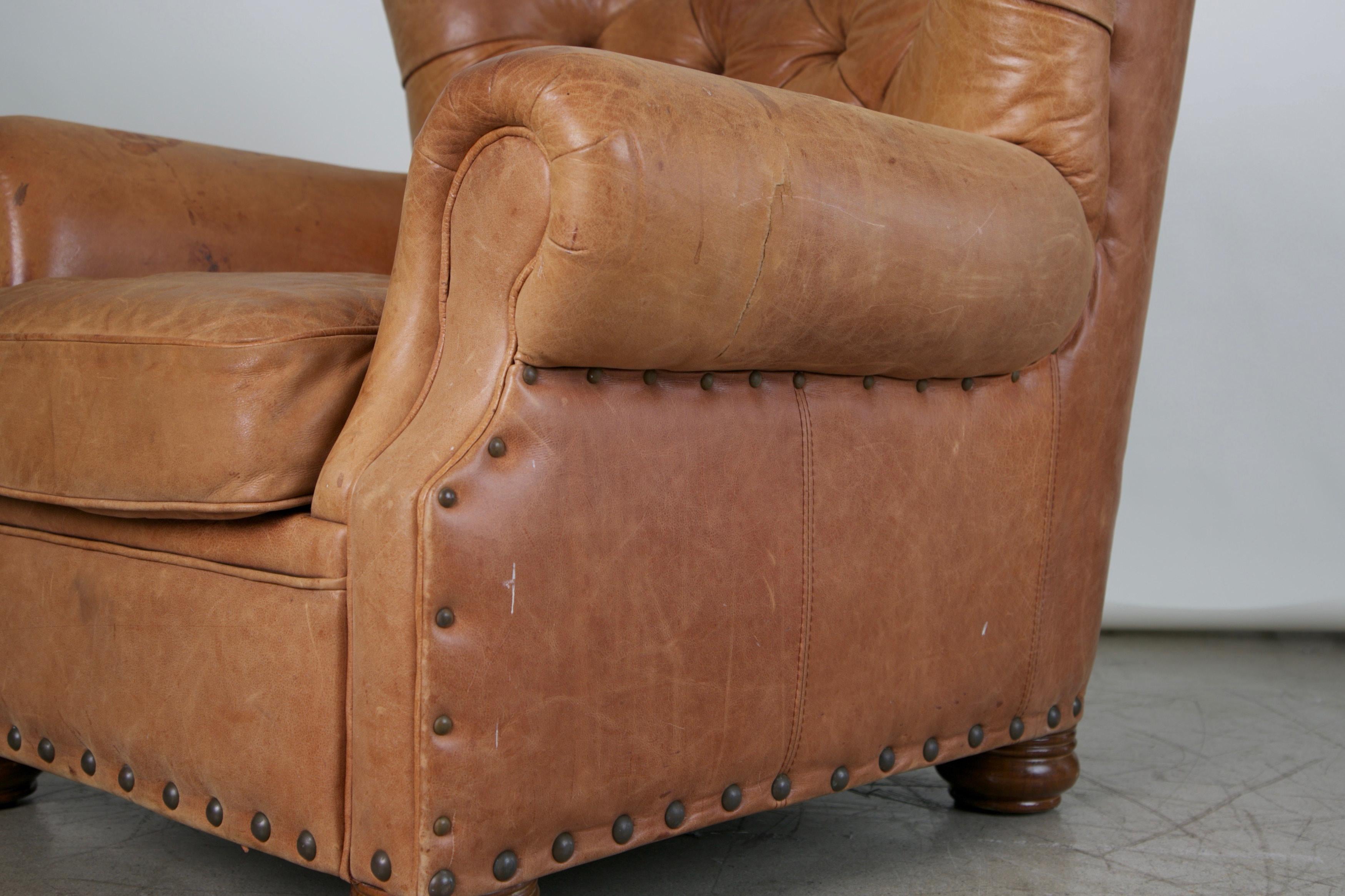 Tufted Leather Armchair and Ottoman in the Style of Ralph Lauren 6