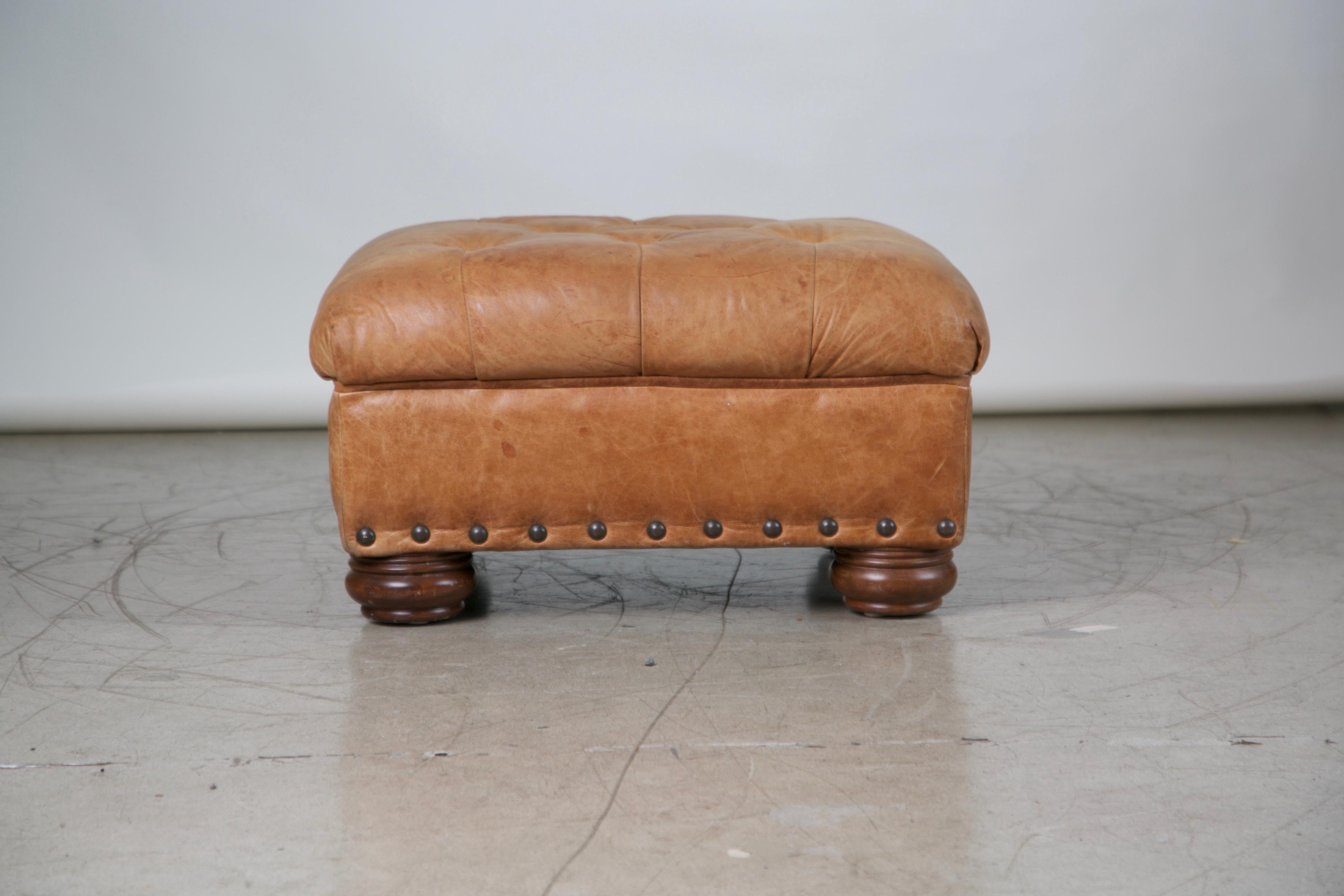 Tufted Leather Armchair and Ottoman in the Style of Ralph Lauren 7