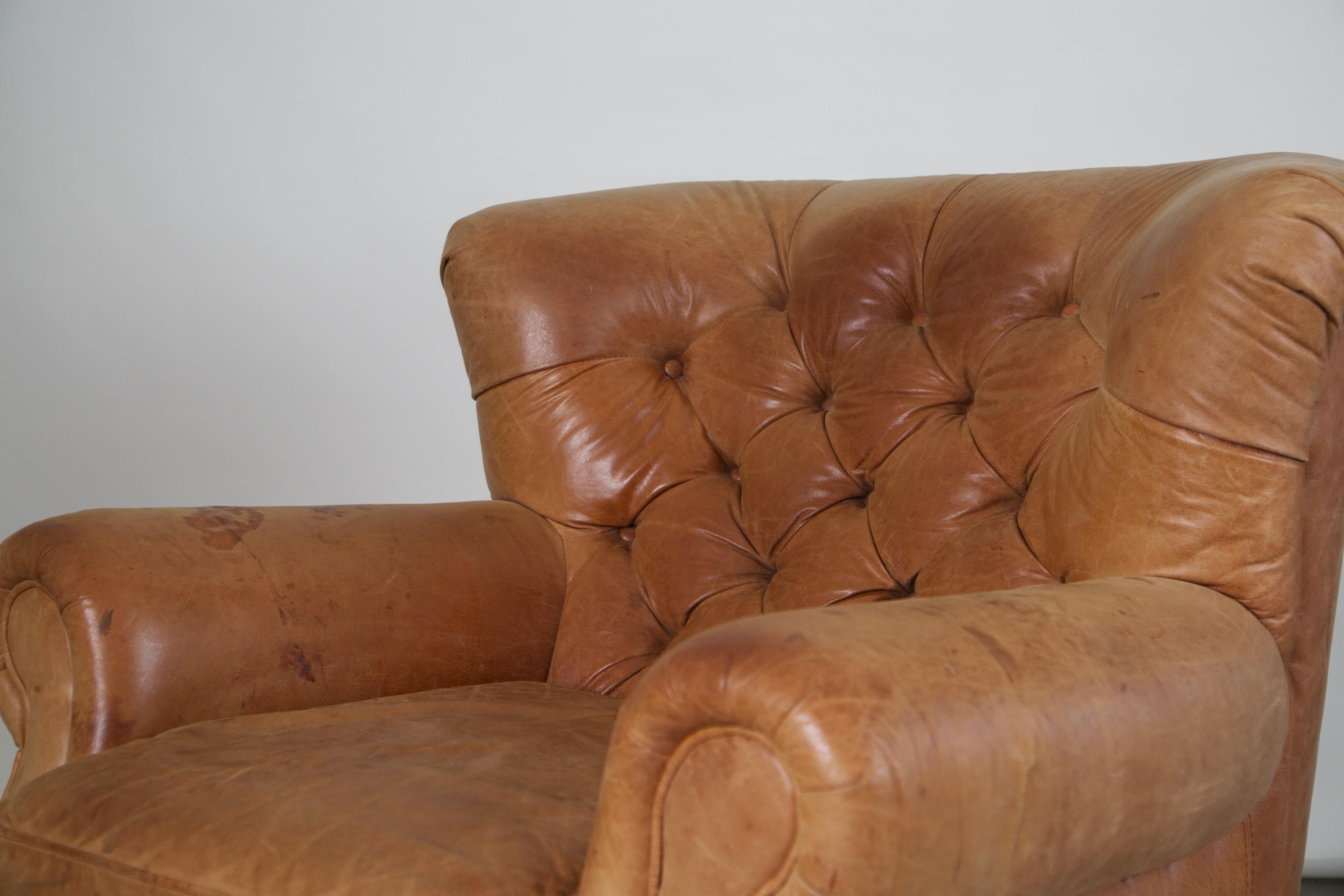 Tufted Leather Armchair and Ottoman in the Style of Ralph Lauren 3