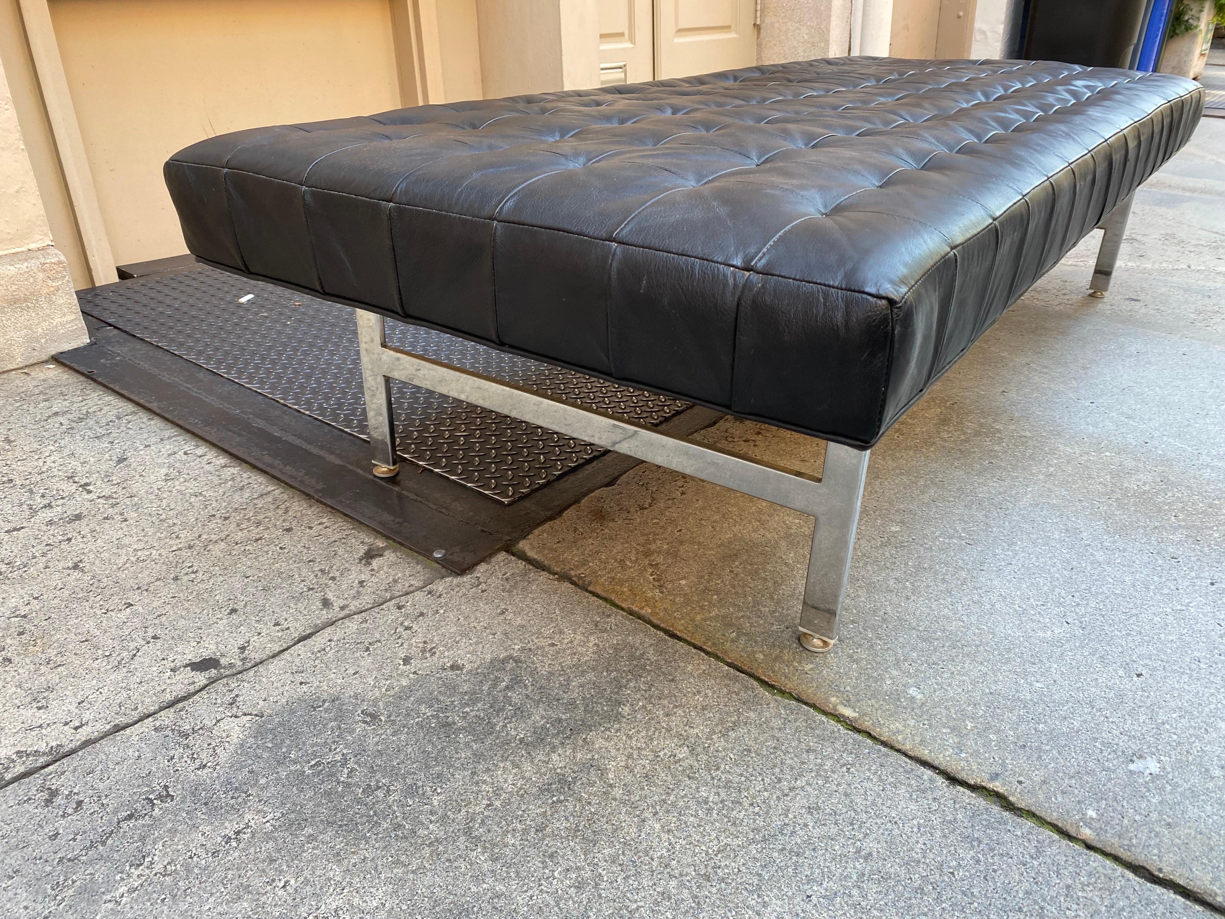 Mid-Century Modern Tufted Leather Bench For Sale