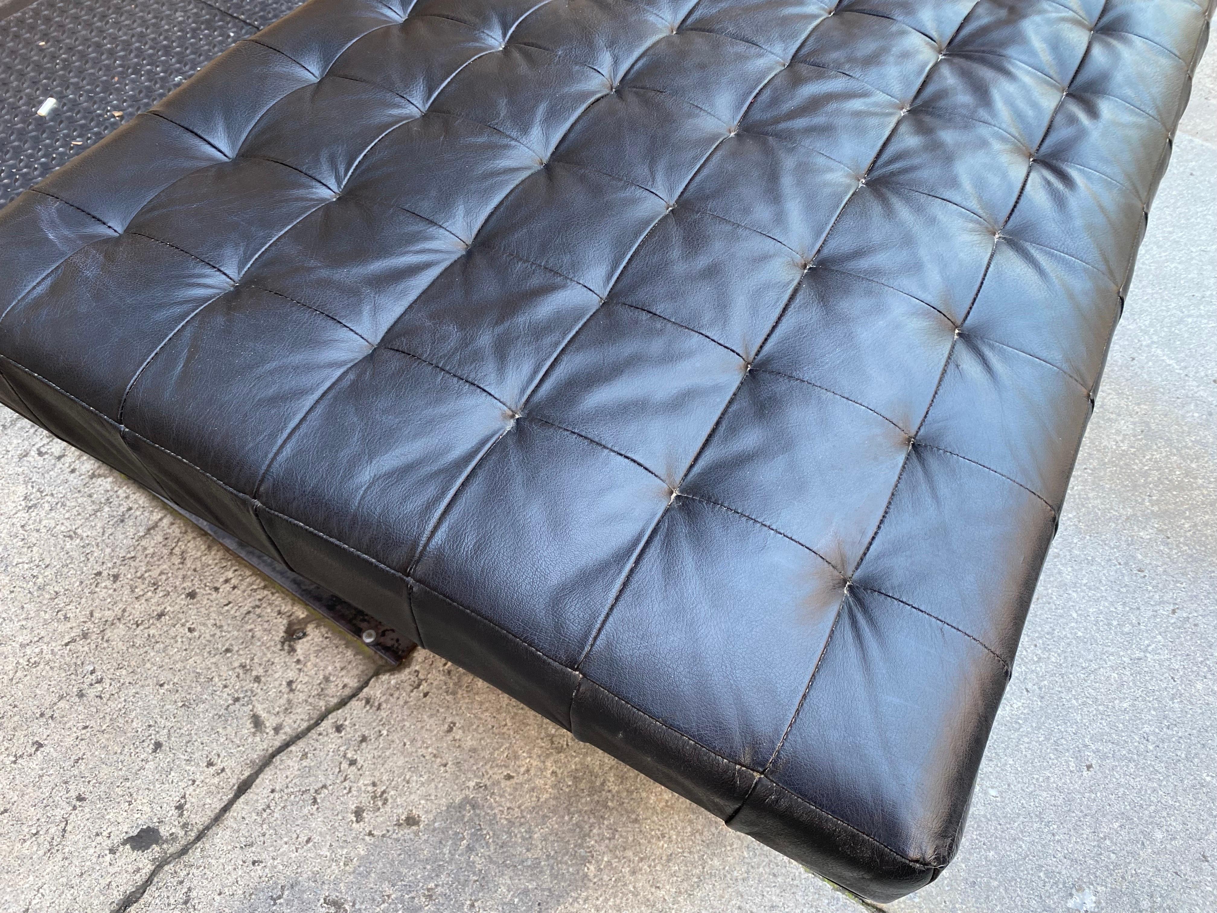 American Tufted Leather Bench For Sale